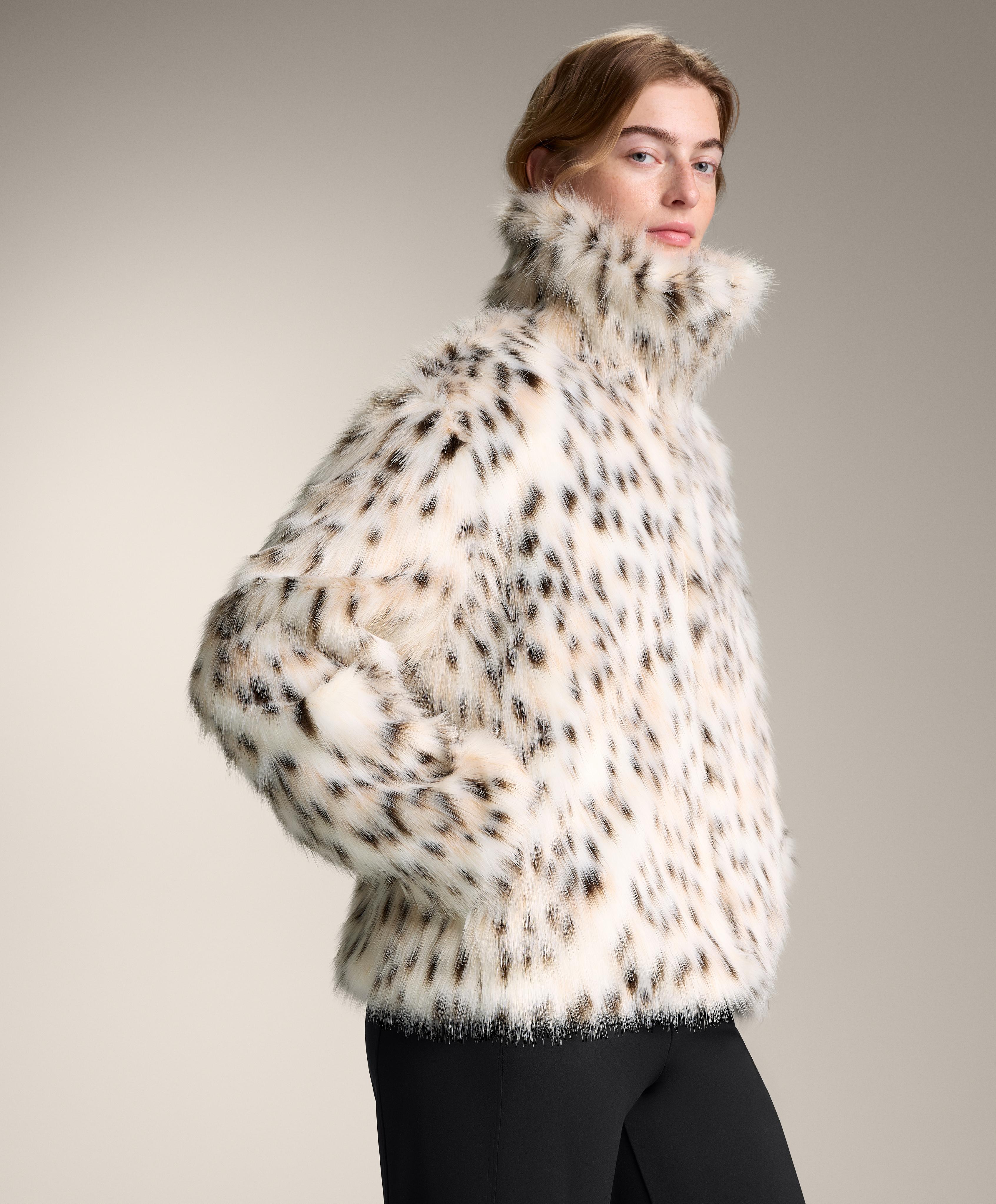 Animal print faux-fur jacket — ECRU