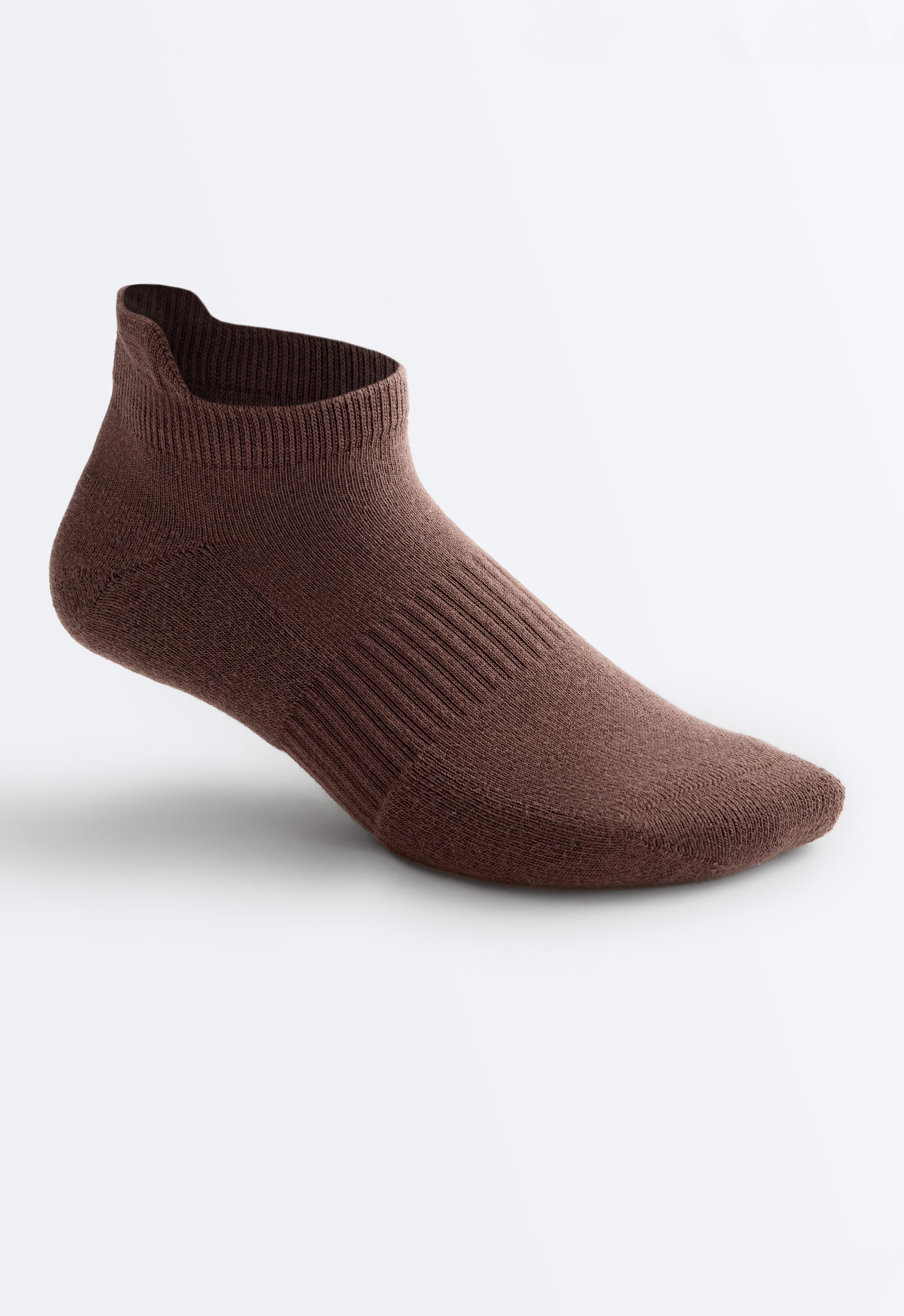 3 pairs of cotton blend sports sneaker socks with heel tab — CHOCOLATE