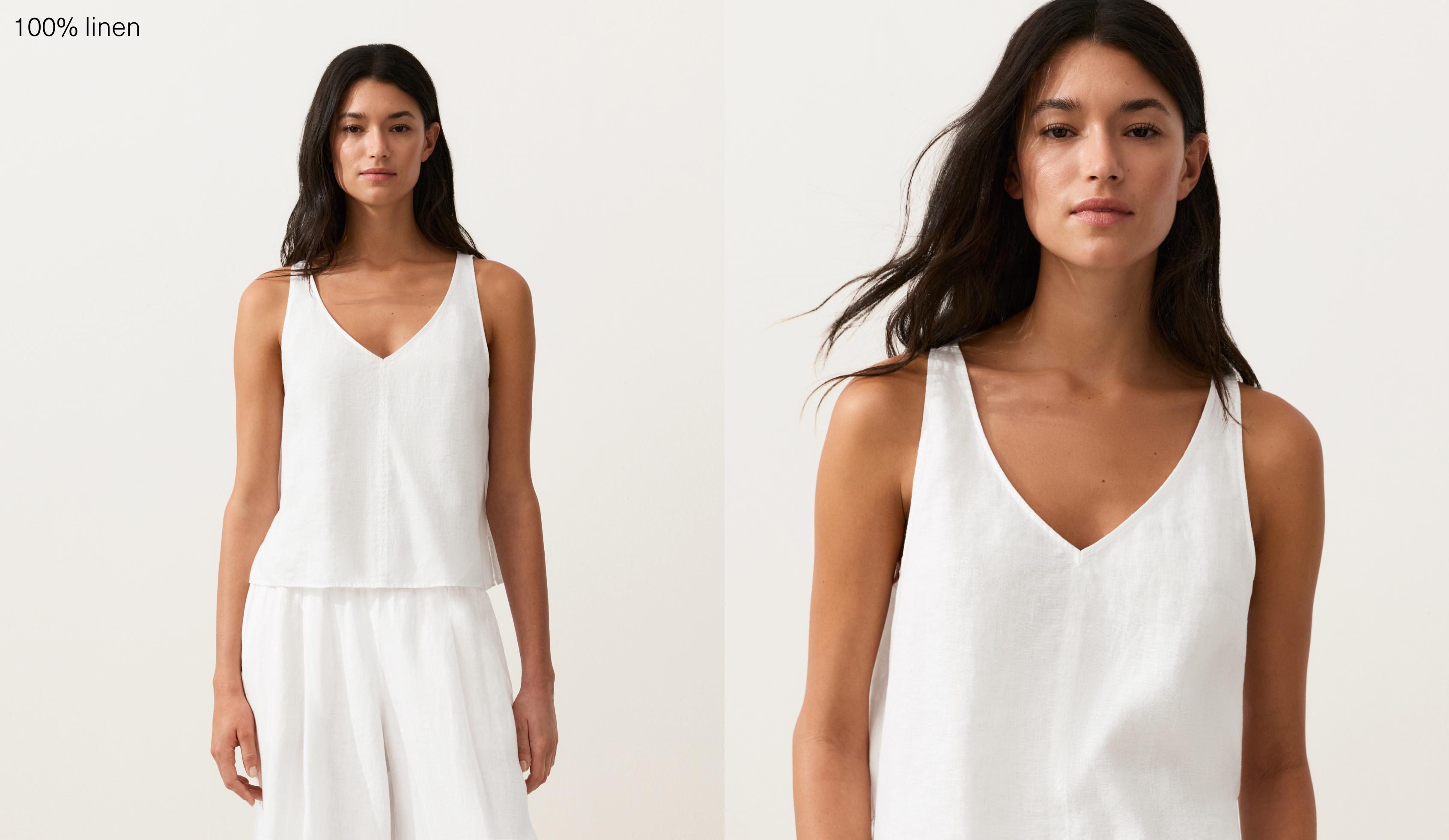 100% linen V-neck strap top — WHITE 