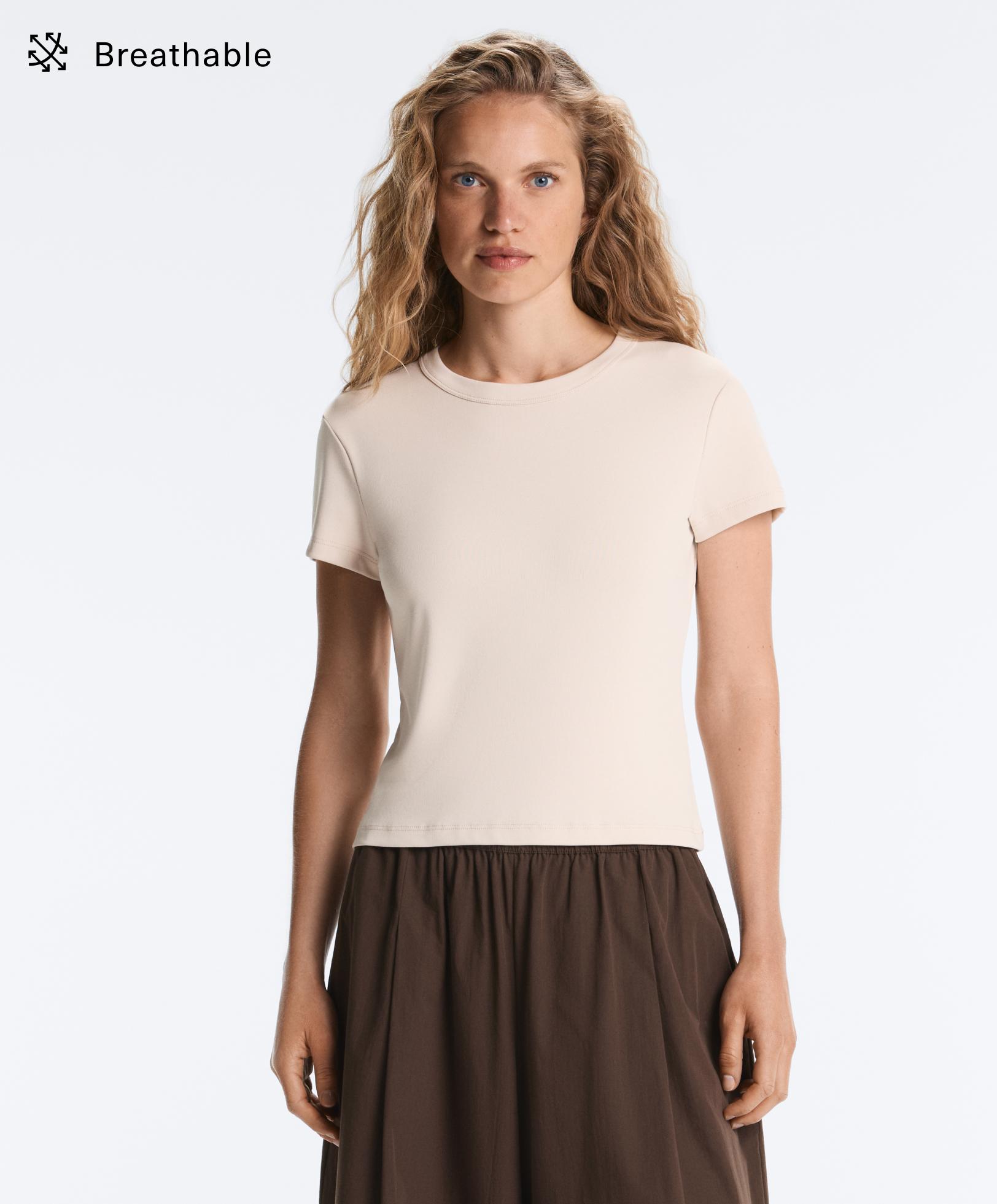 Camiseta ajustada rib manga corta con modal