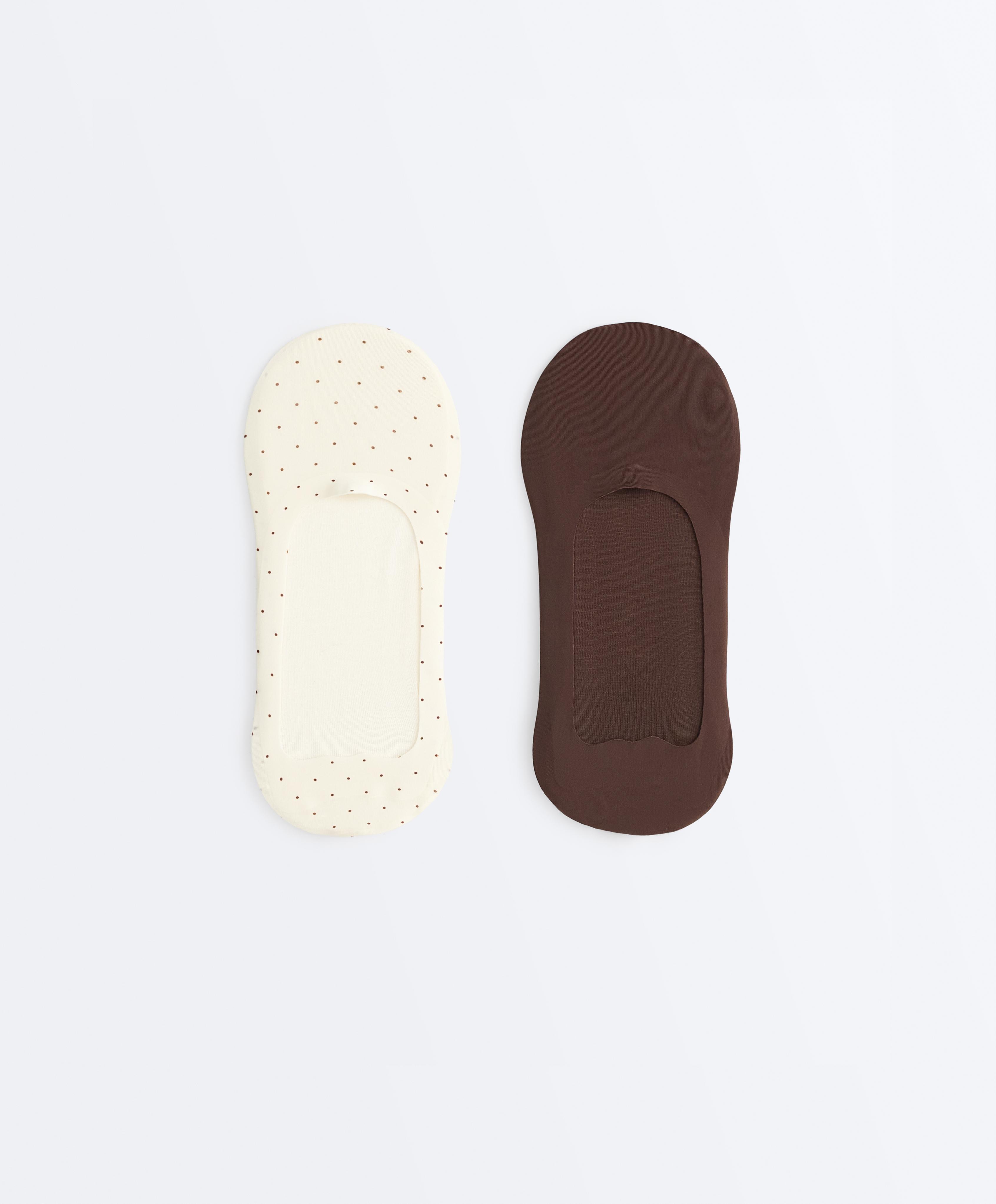 2-pack medium-cut invisible microfibre socks — BROWN