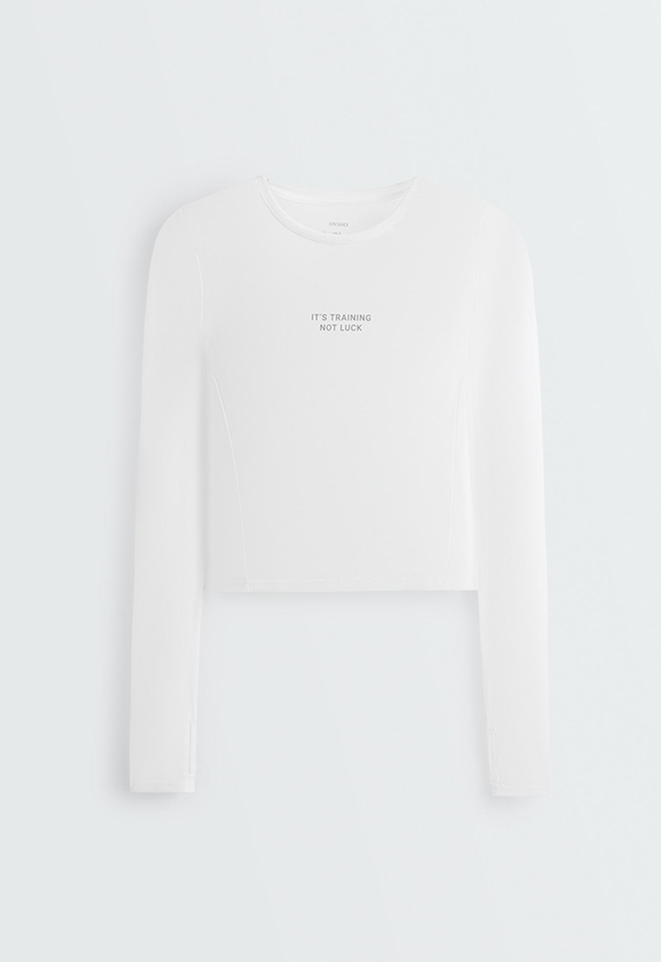 Long-sleeved technical T-shirt with text — WHITE 