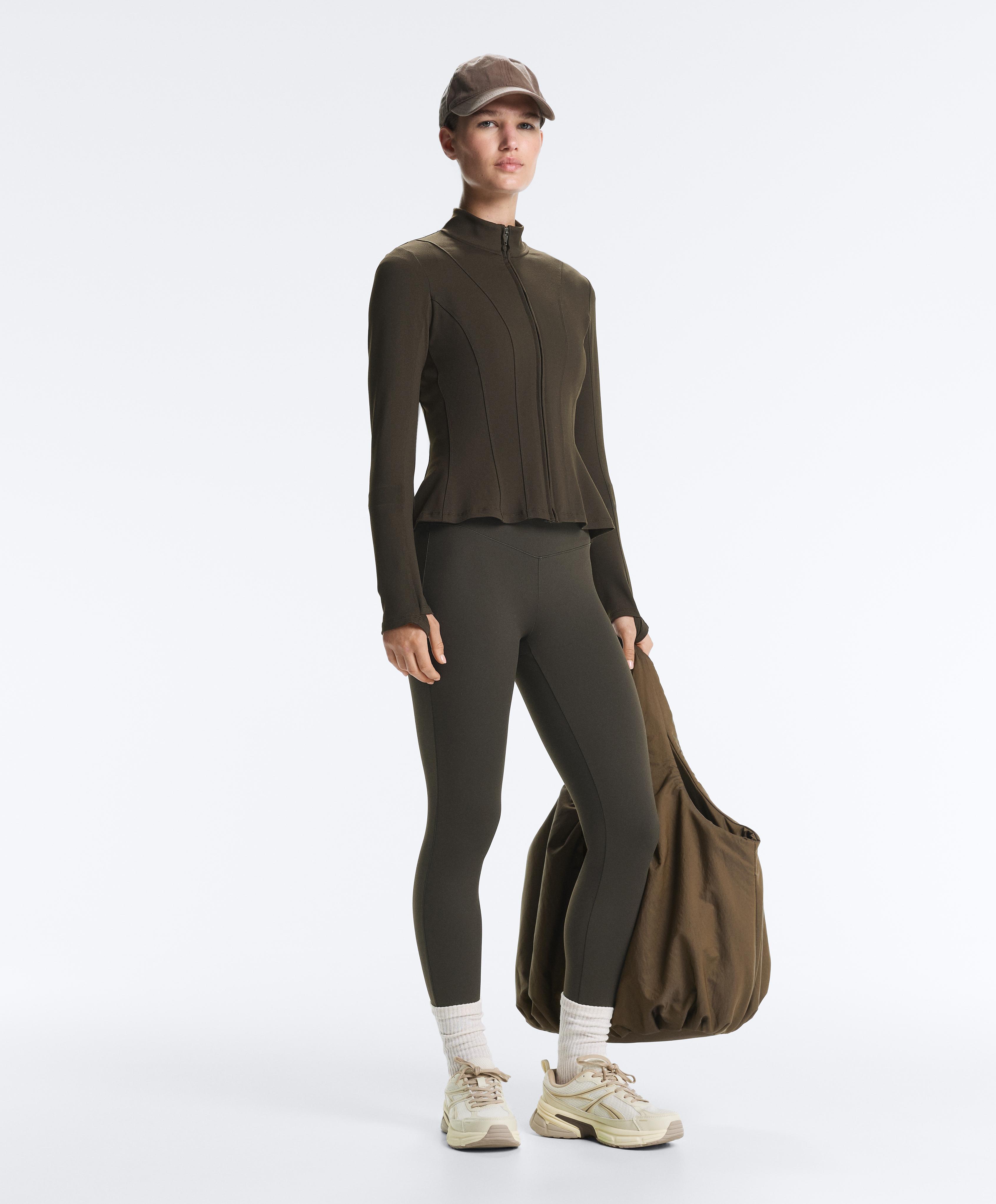 Evermove peplum technical jacket — BROWN