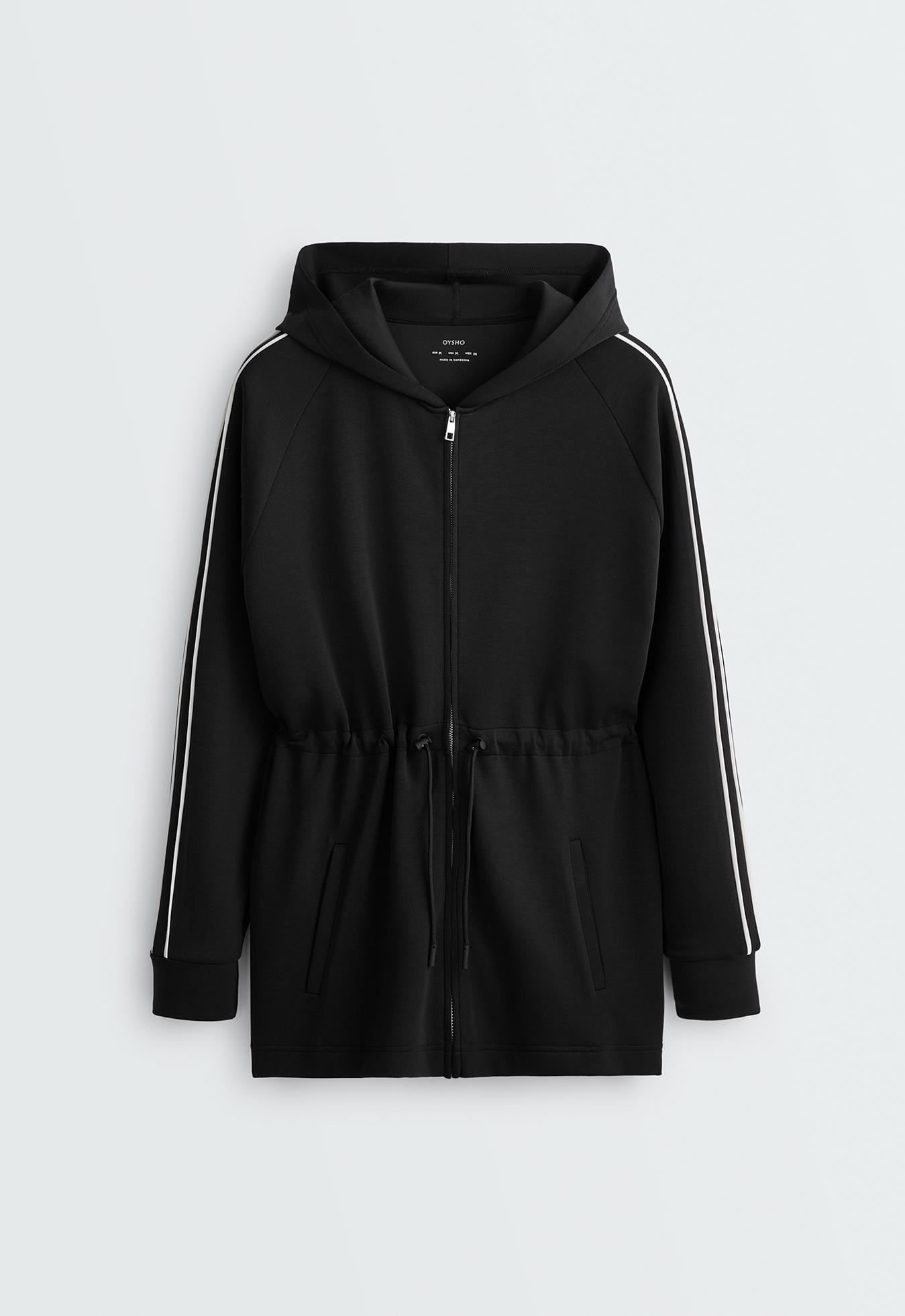 Long modal hooded jacket — BLACK