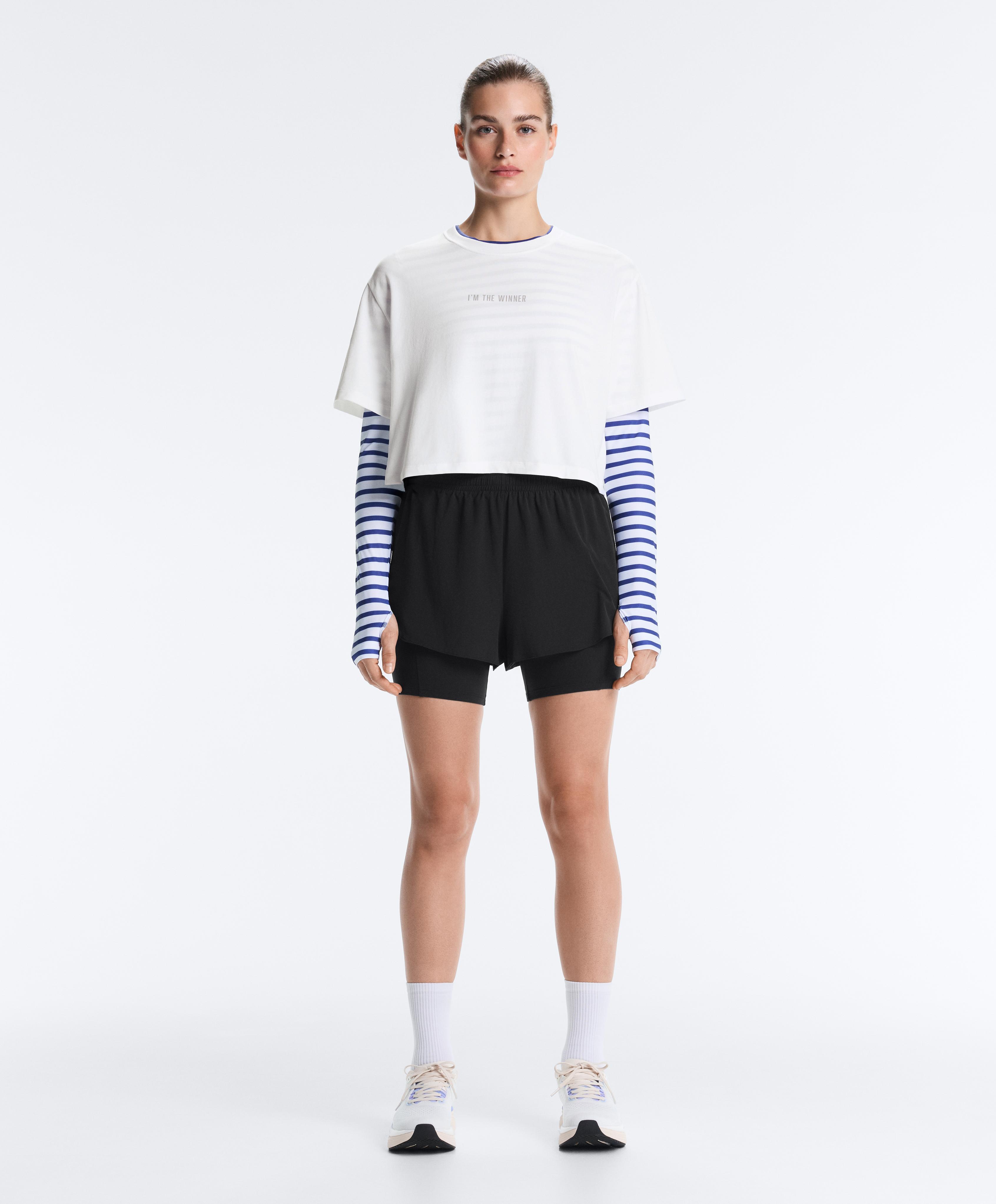 Boxy cropped cotton blend slogan T-shirt — WHITE 