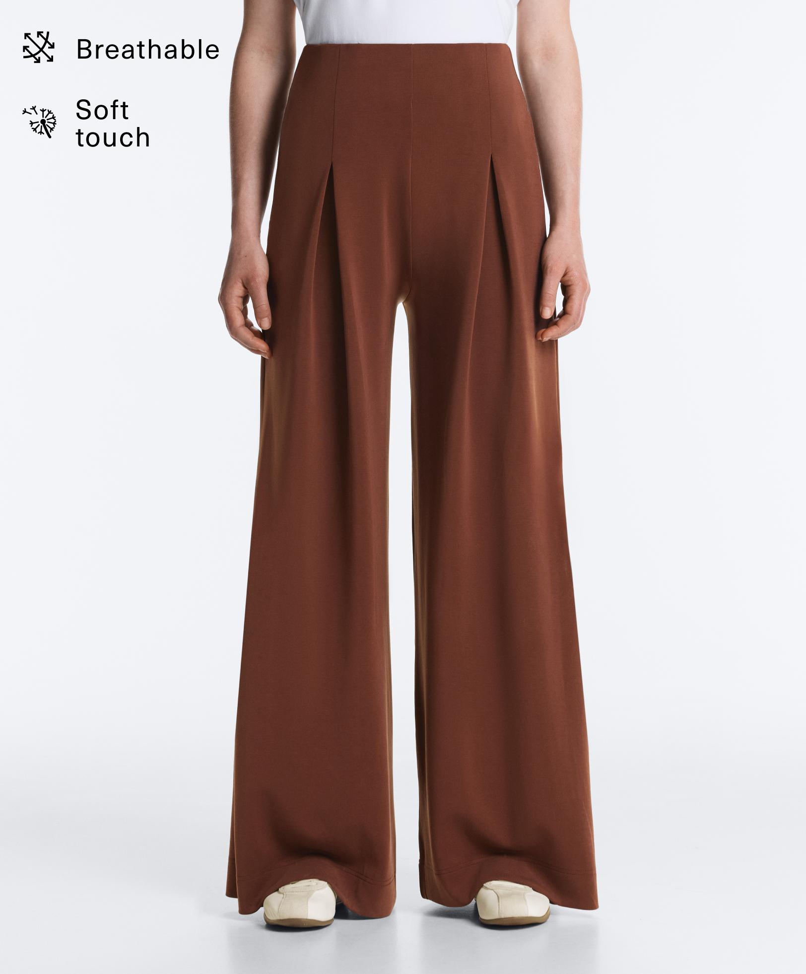 Long trousers with soft touch modal and pleat detail - Sale