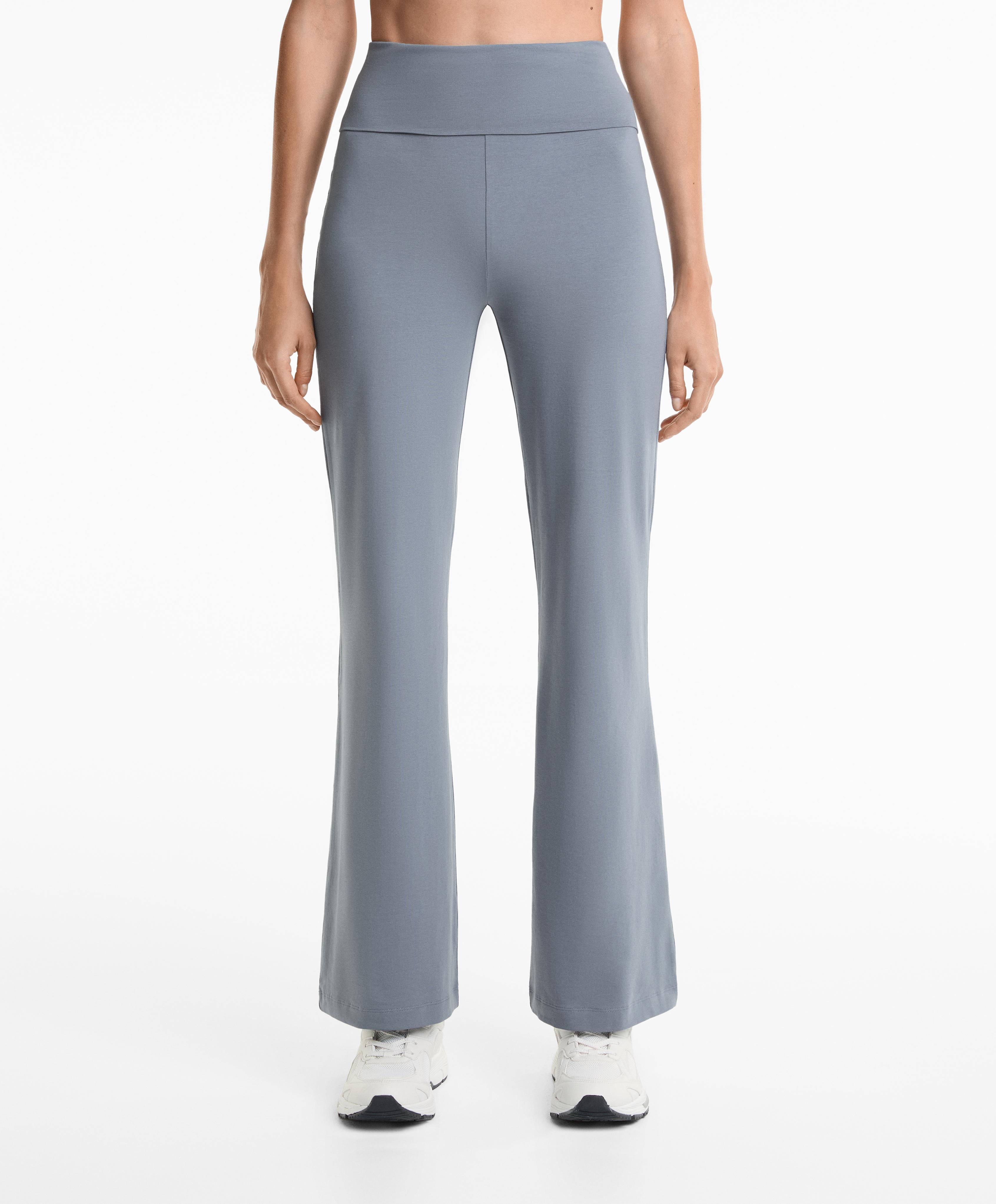 Foldover waist cotton blend flare trousers