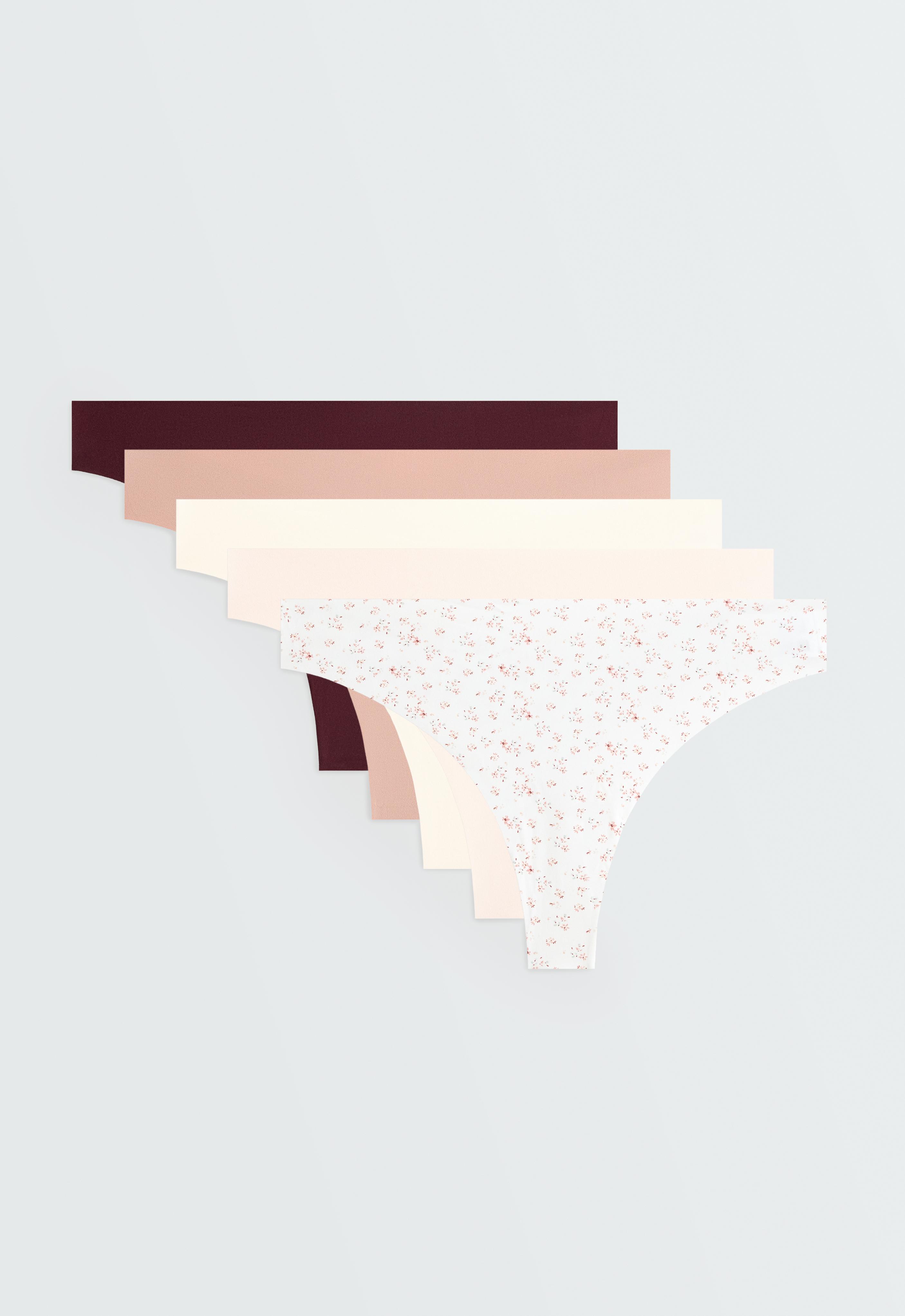 5 invisible laser-cut polyamide blend thongs — SOFT PINK