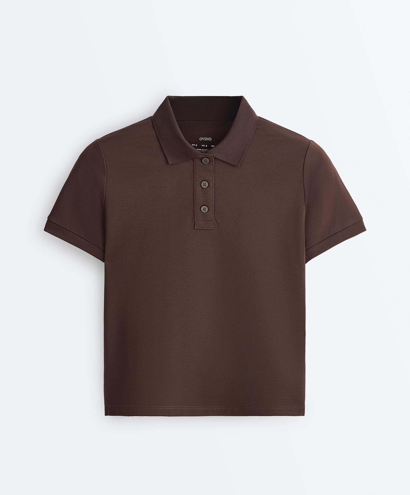 Slim-fit piqué cotton polo shirt — DARK BROWN