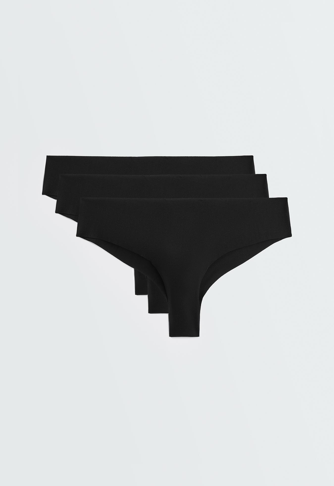 3 invisible polyamide blend cheeky Brazilian briefs — BLACK