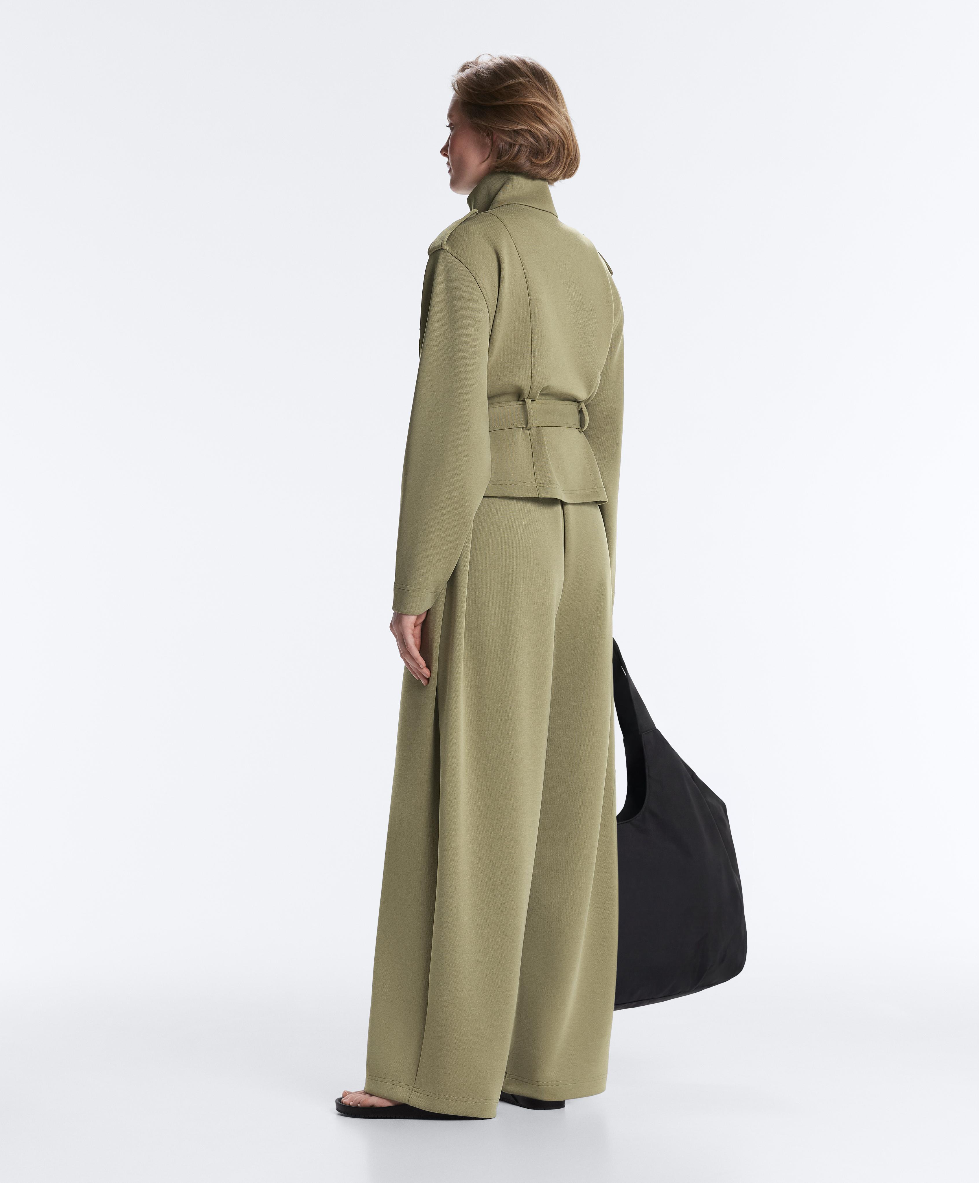 Cropped piqué utility jacket with belt — YELLOW GREEN