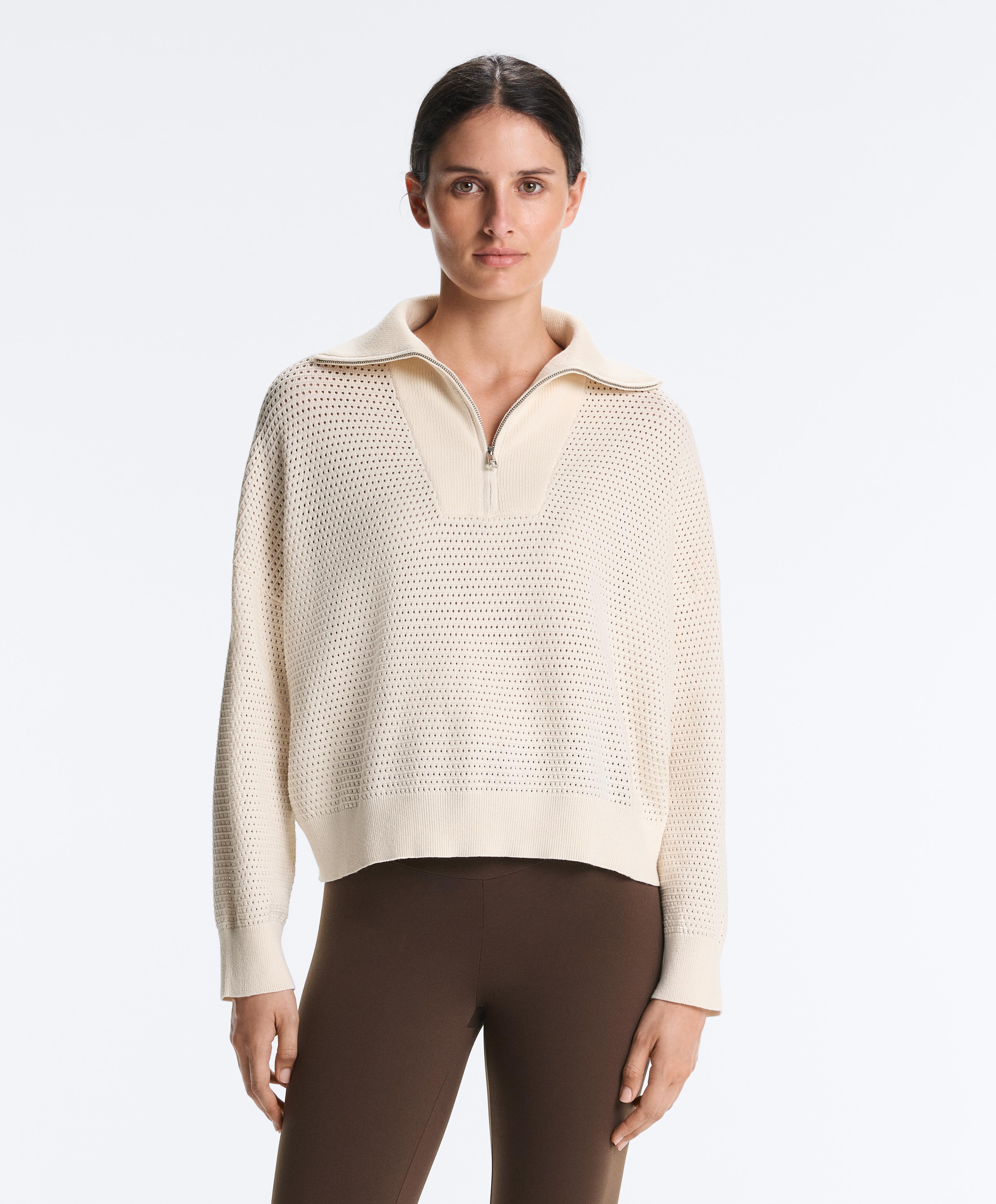 Cotton-blend open knit jumper — PALE ECRU