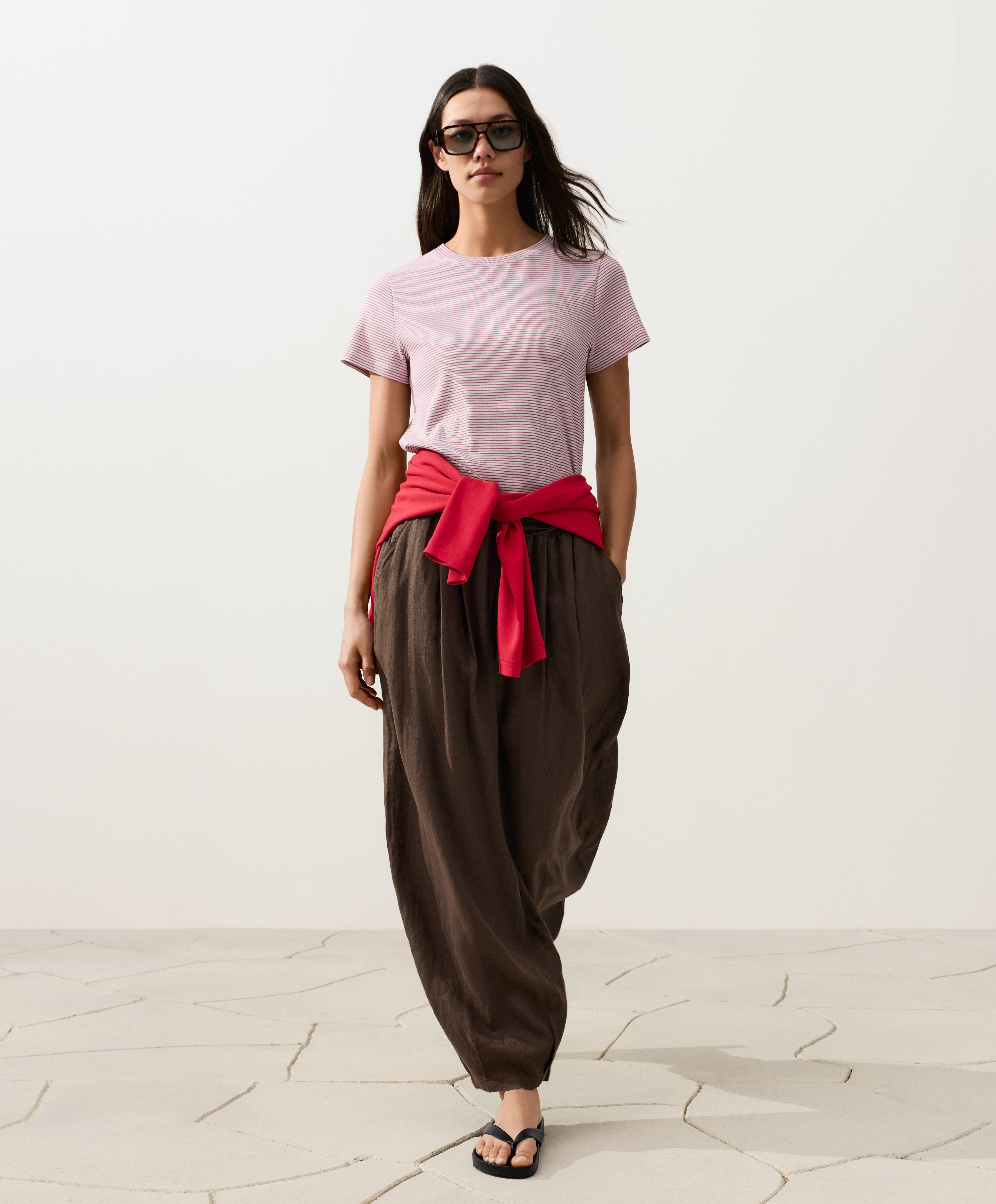 100% linen balloon trousers — DARK BROWN