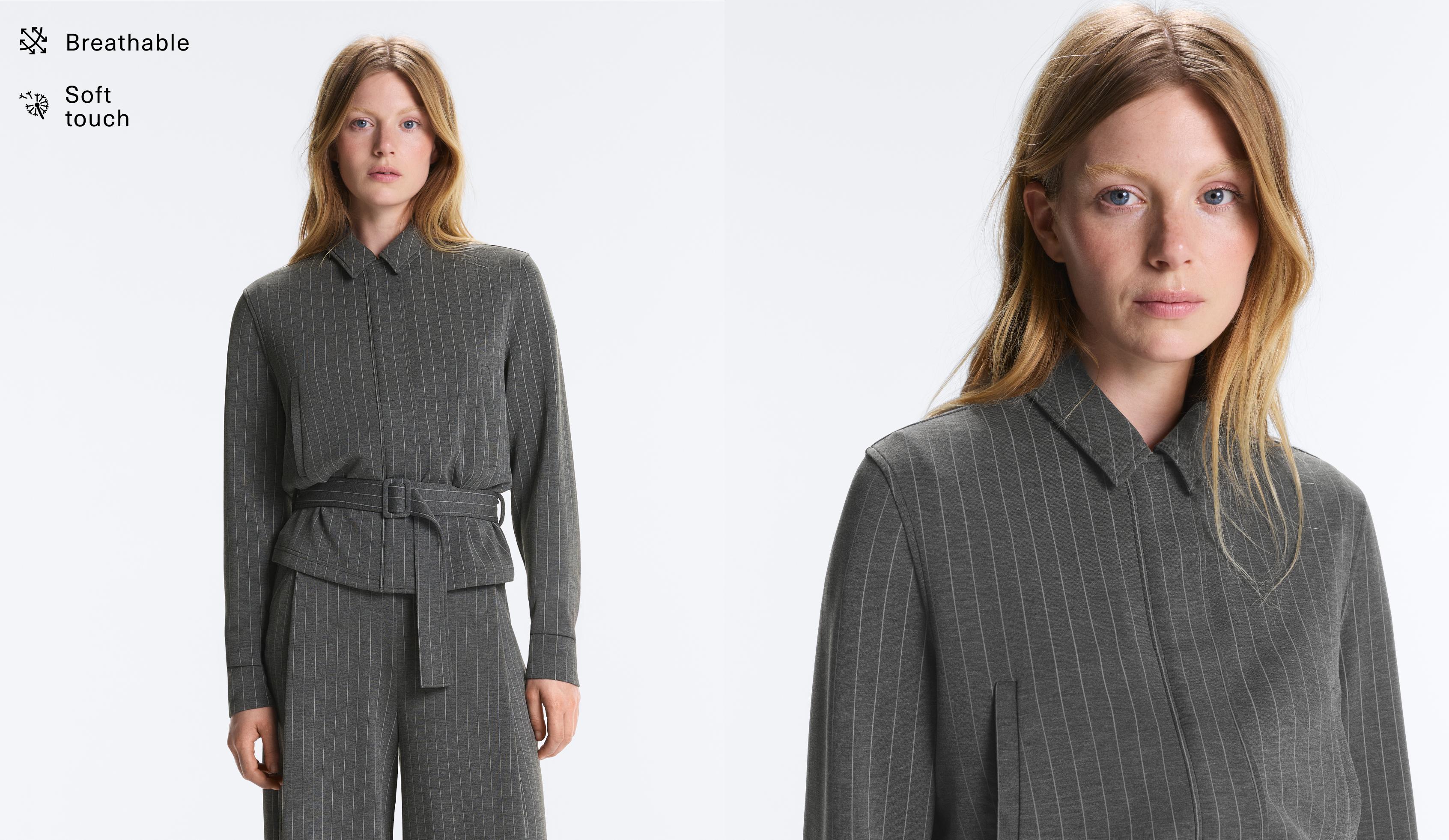 Soft-touch modal jacket with belt — DARK GREY