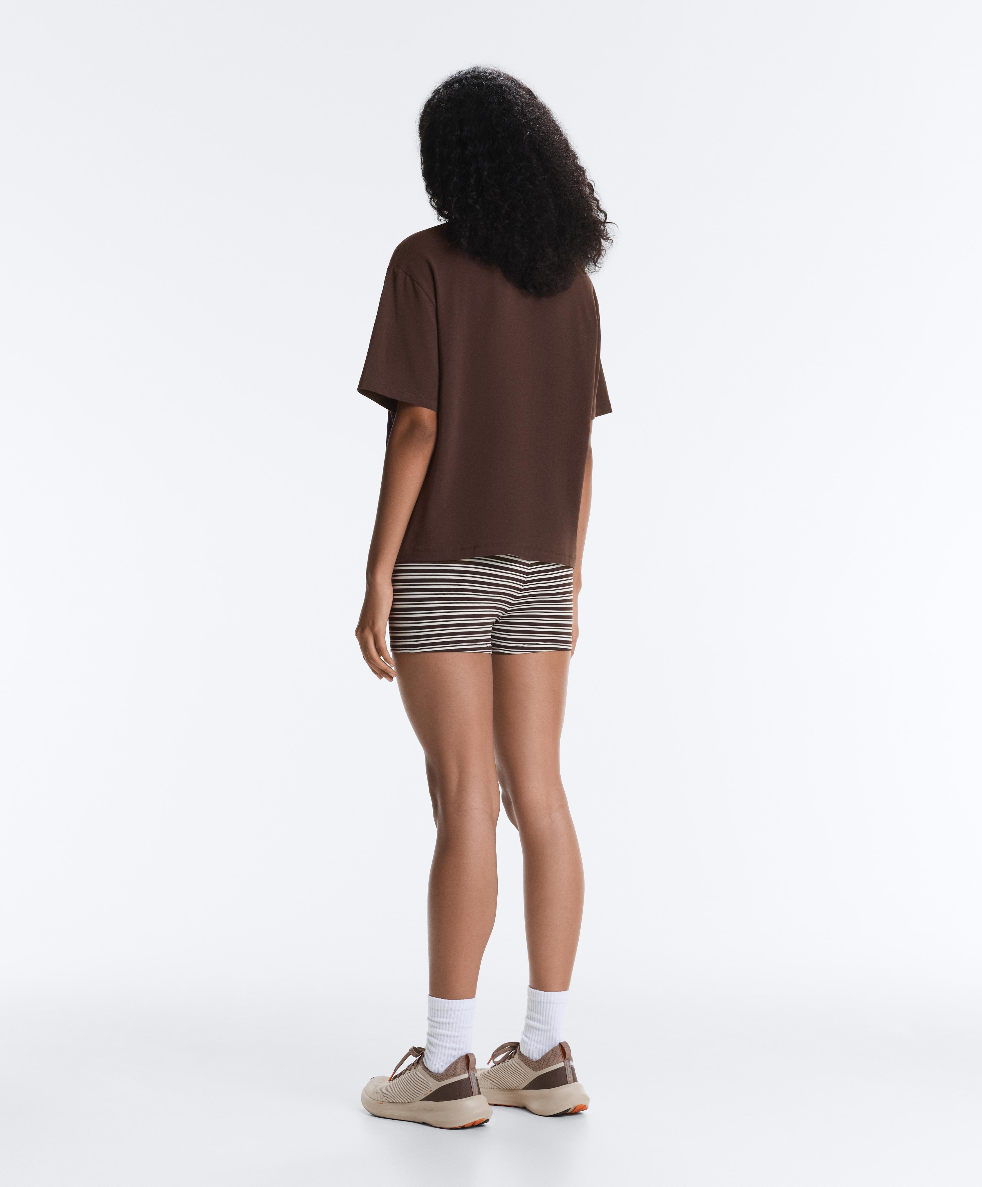 Boxy short-sleeved cotton blend T-shirt — DARK BROWN