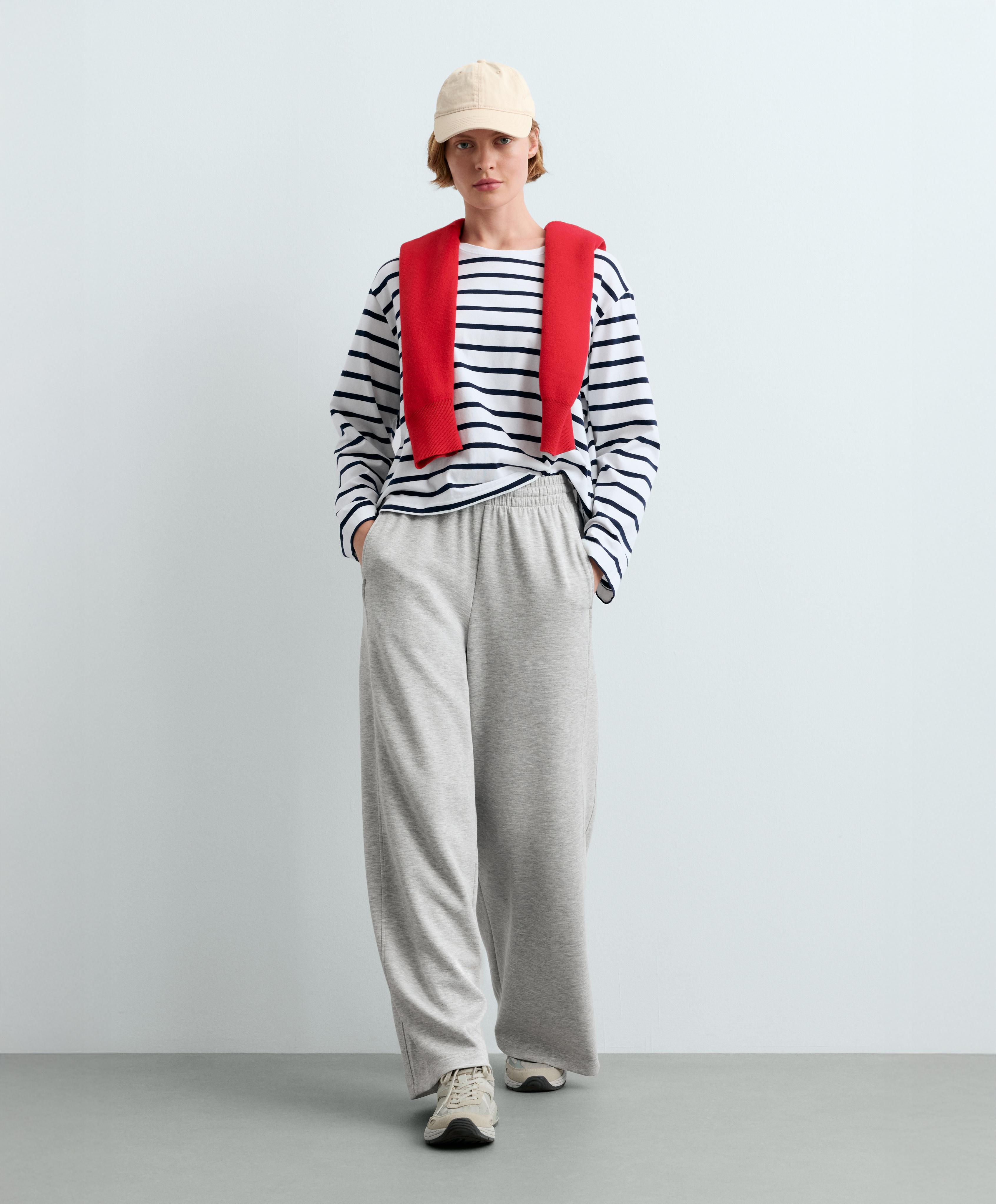 Melange piqué straight-leg trousers — GREY MELANGE