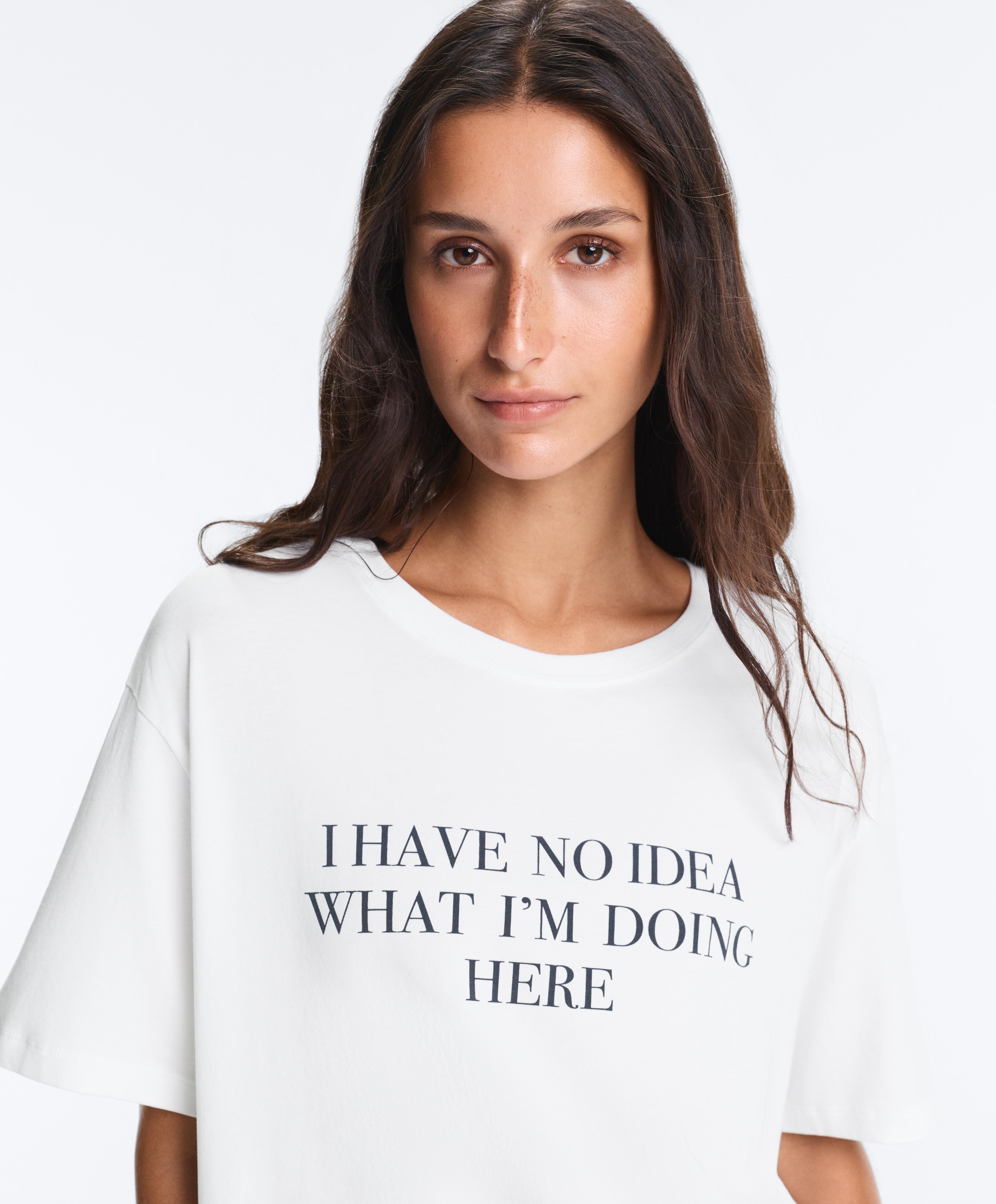 Boxy short-sleeved cotton blend T-shirt with slogan — WHITE 