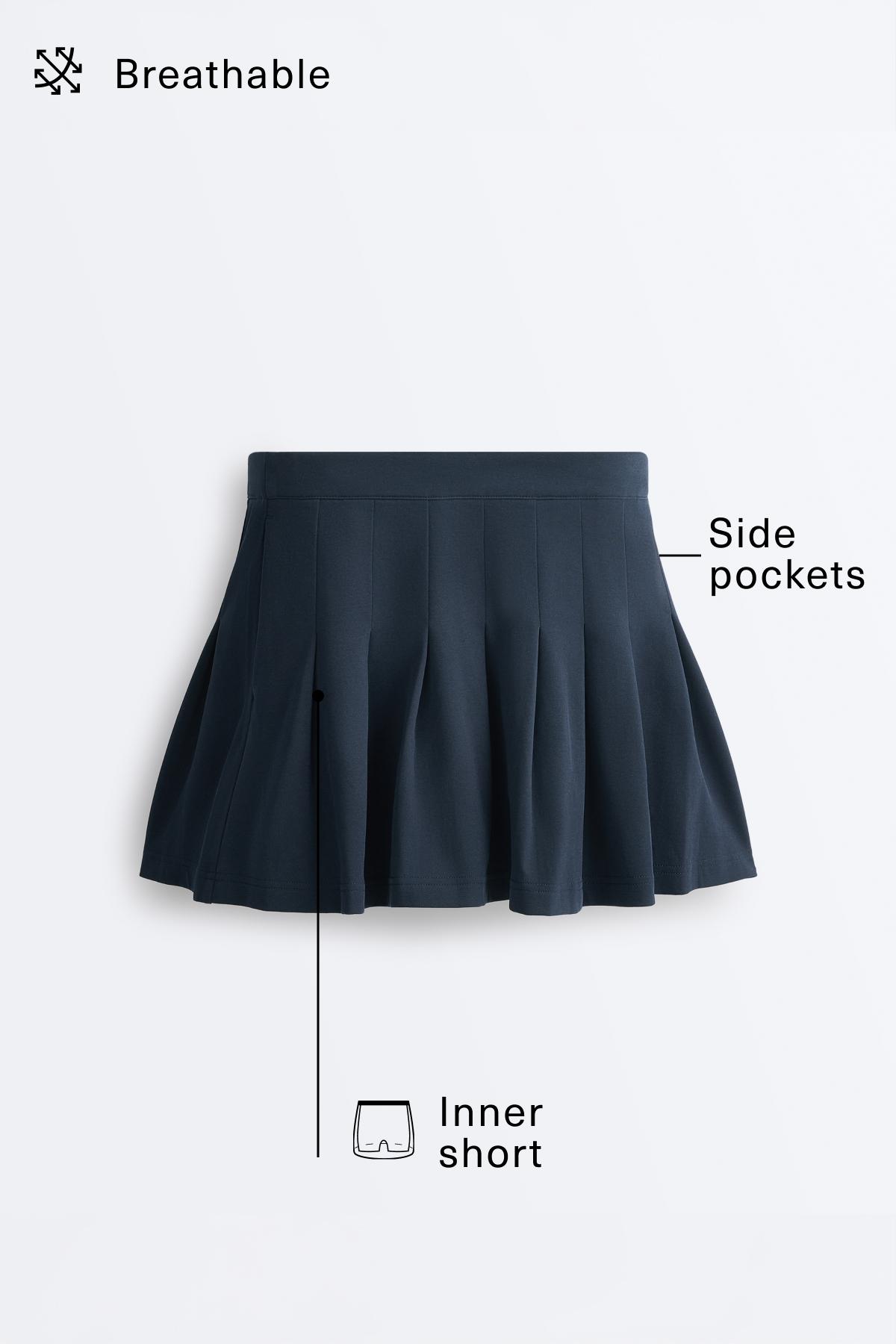 Cotton piqué pleated mini skirt — NAVY BLUE