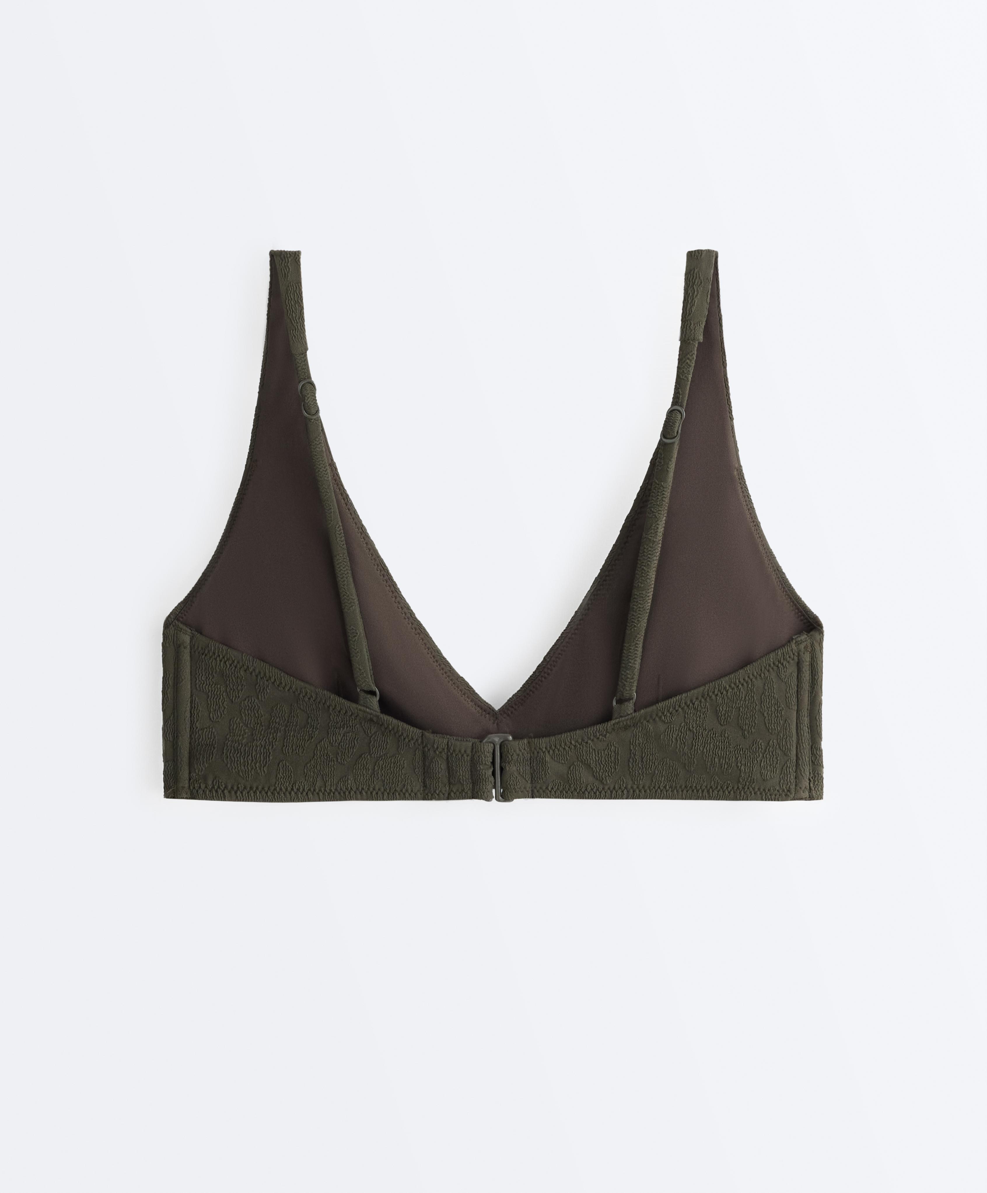 Leopard print textured halter bikini top — DARK KHAKI