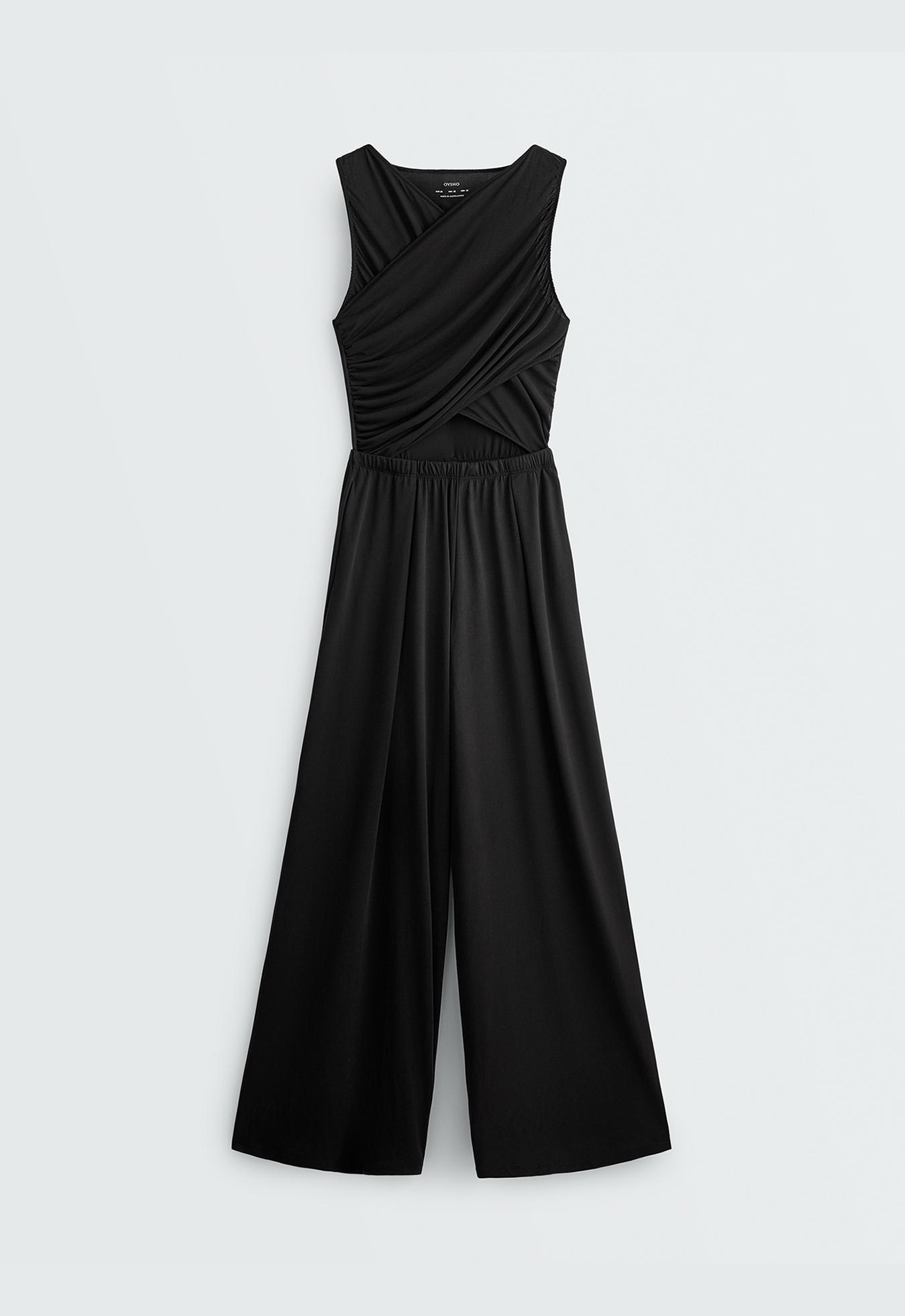Crossover modal blend jumpsuit — BLACK