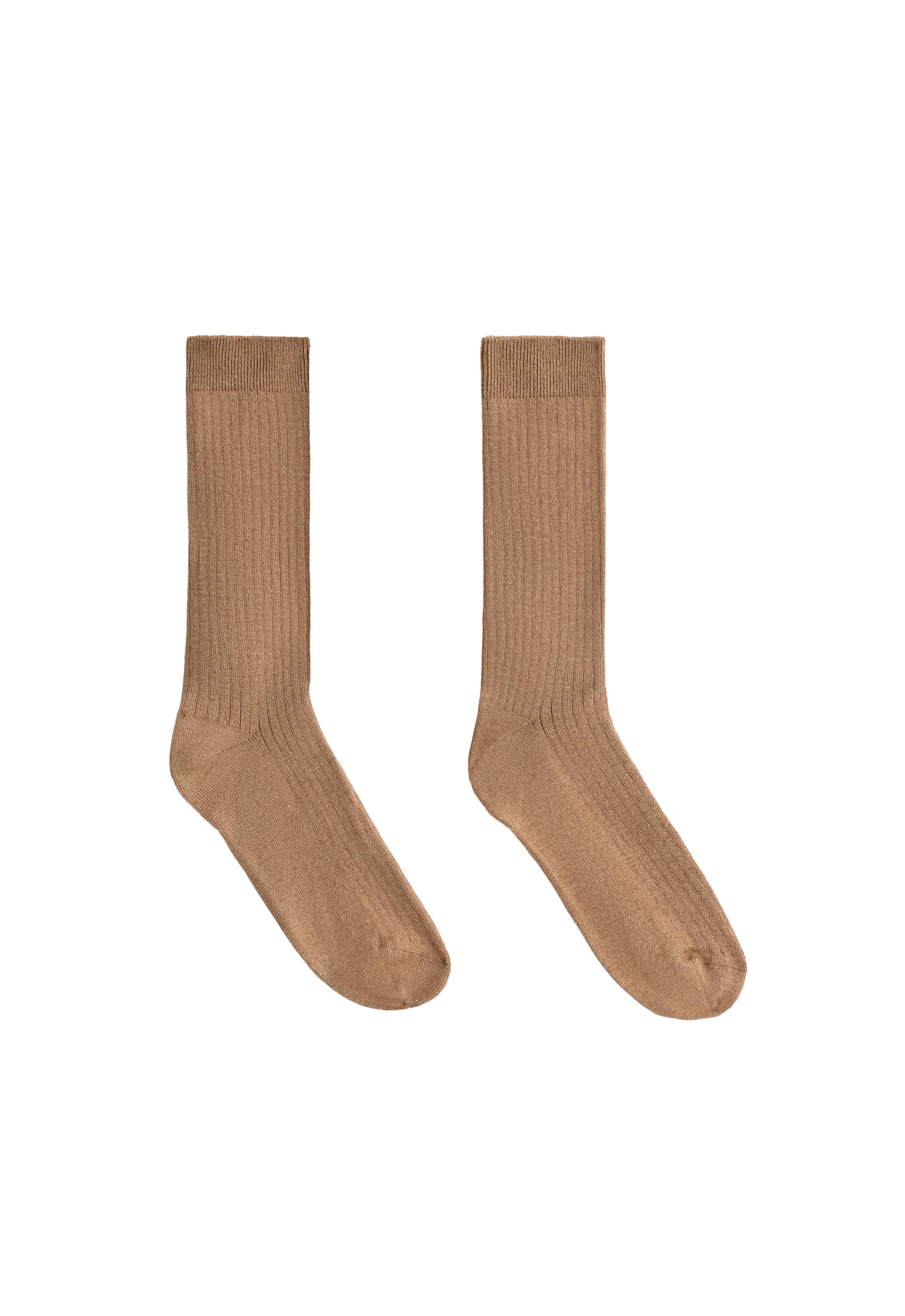 Ribbed modal blend socks with 15% cashmere — CAMEL