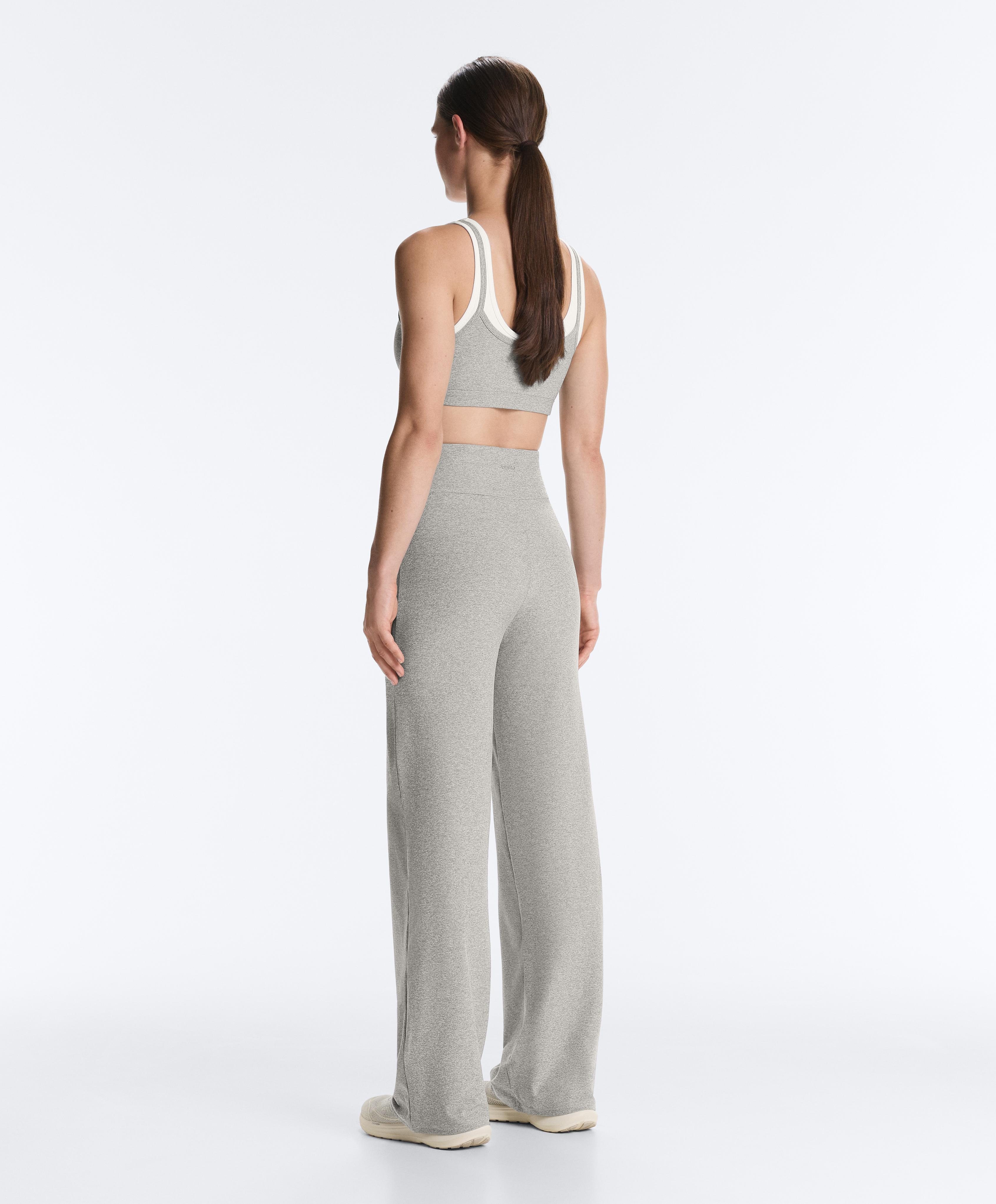 Comfortlux high-waisted straight-leg heathered trousers — GREY MELANGE