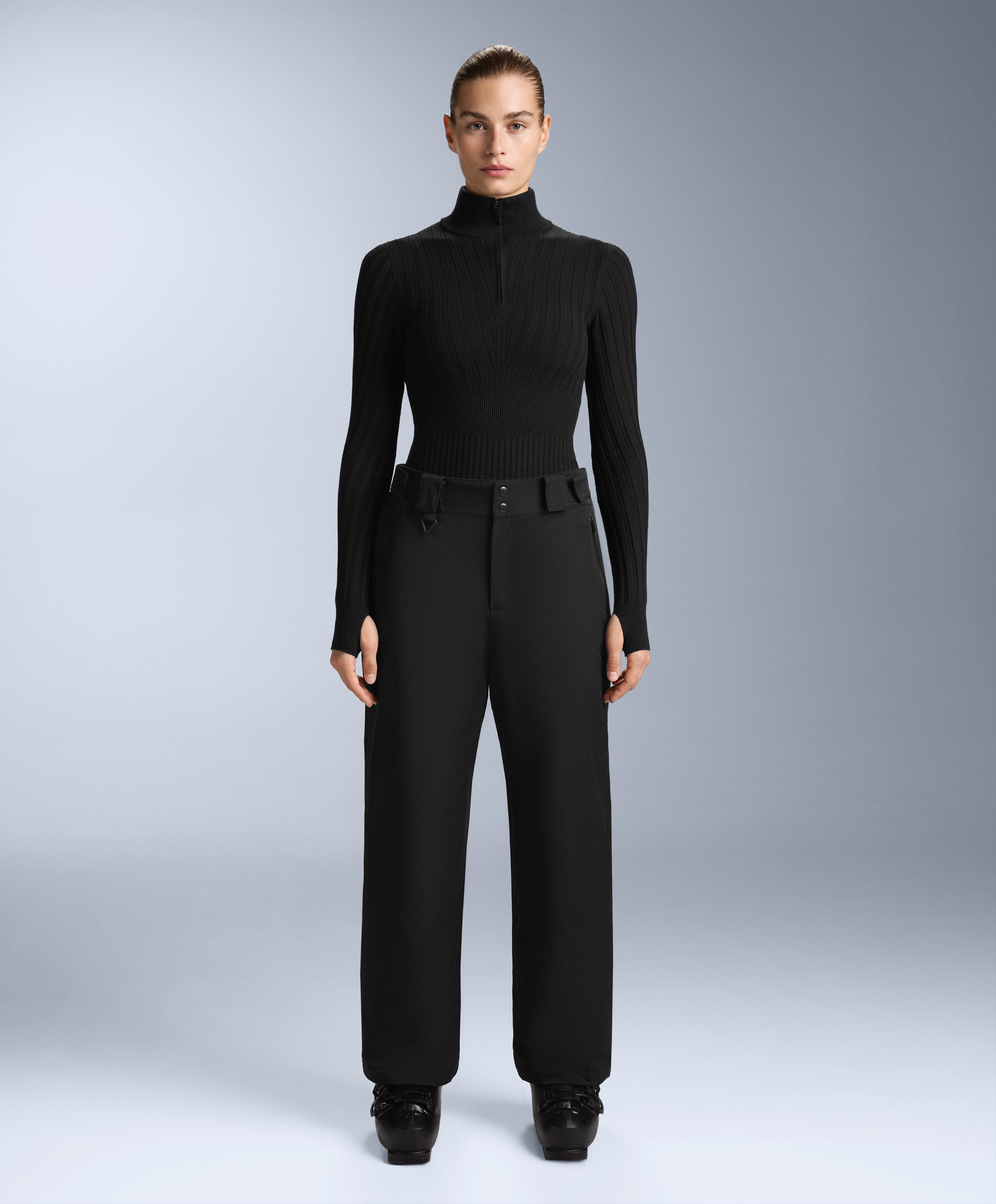 Thermal base layer rib knit T-shirt with peak — BLACK