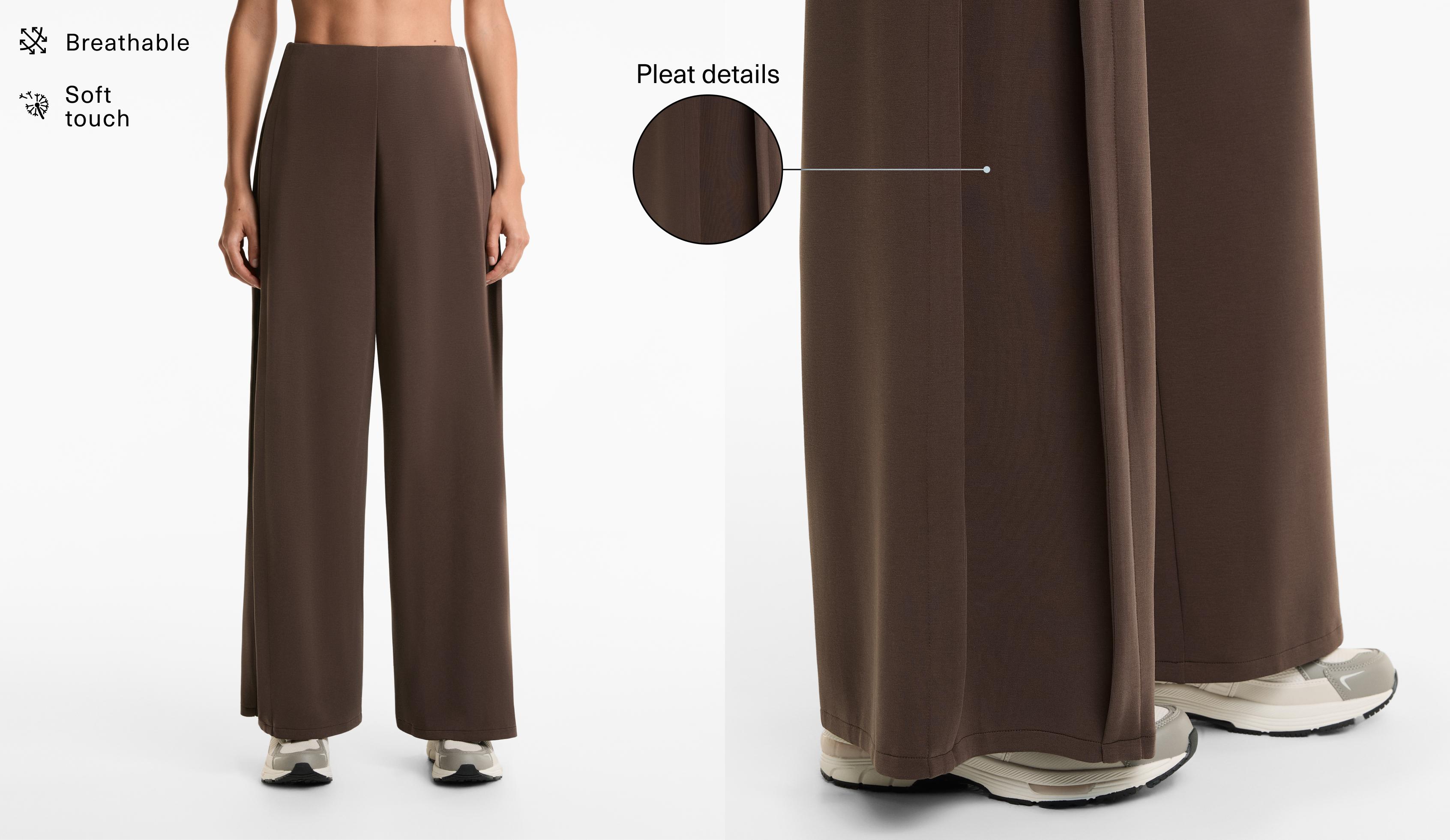 Pantalon wide leg à pli latéral en modal Soft Touch.