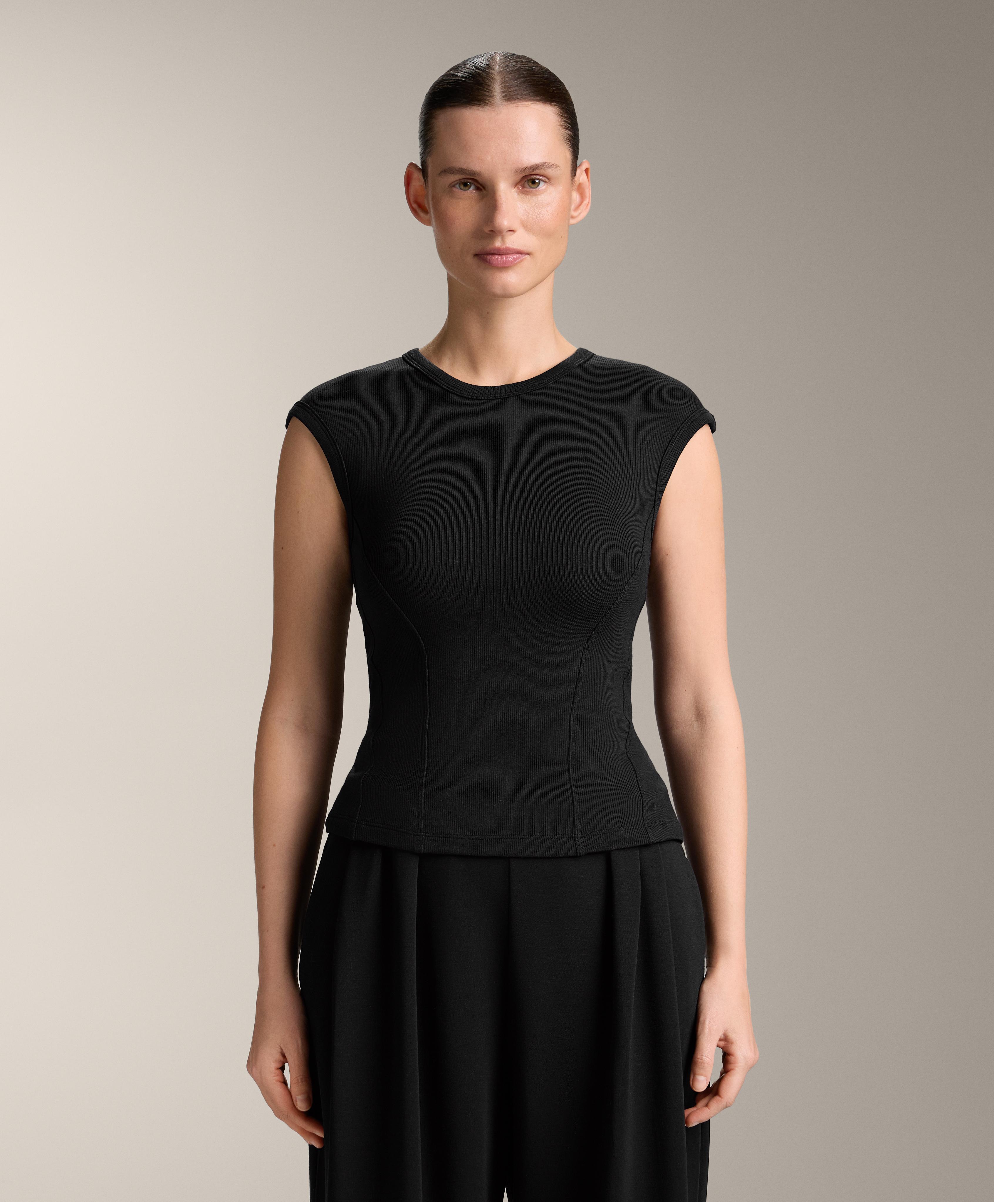 เสื้อยืดแขนสั้นผ้า rib ผสมผ้าฝ้ายและ modal