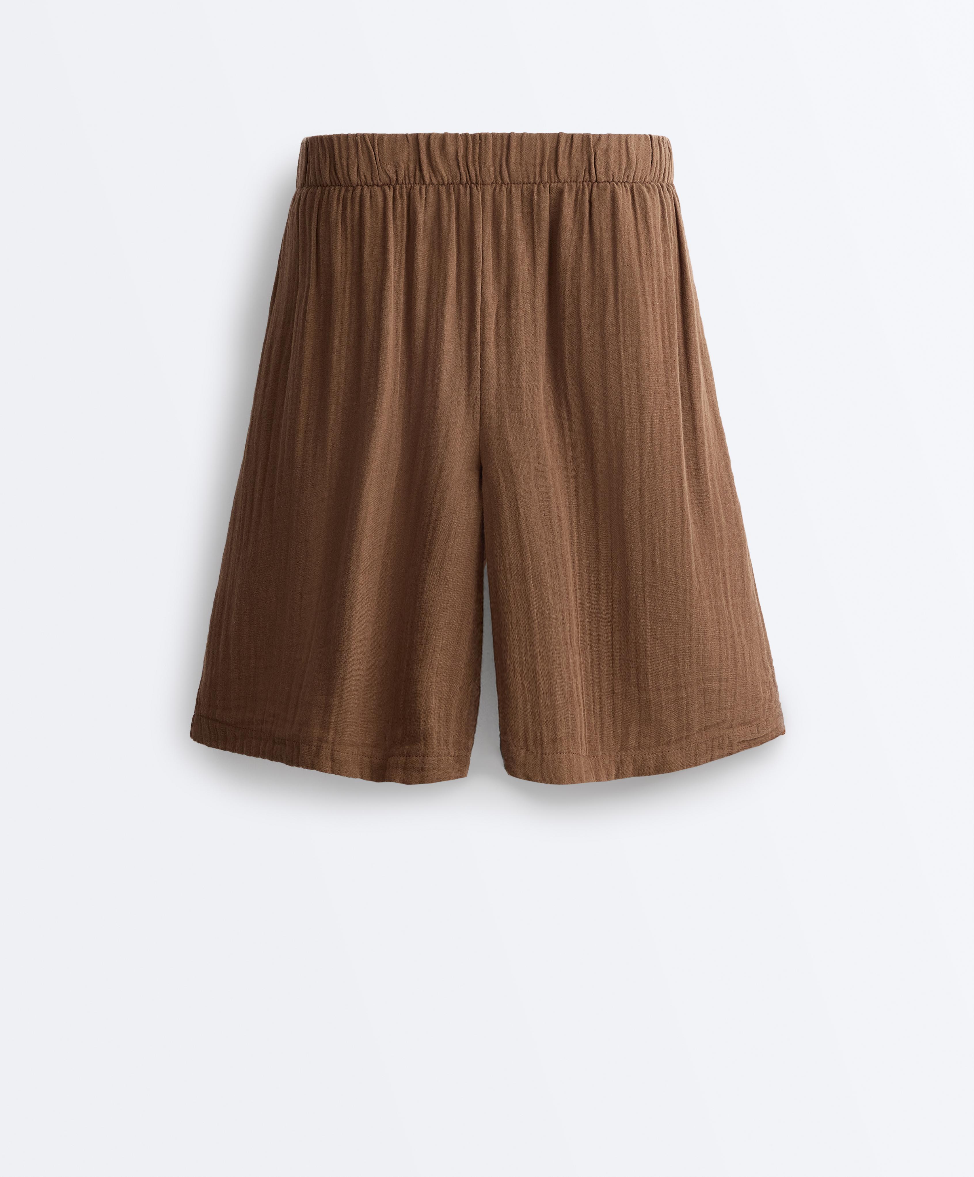 100% cotton gauze bermuda shorts — TAN
