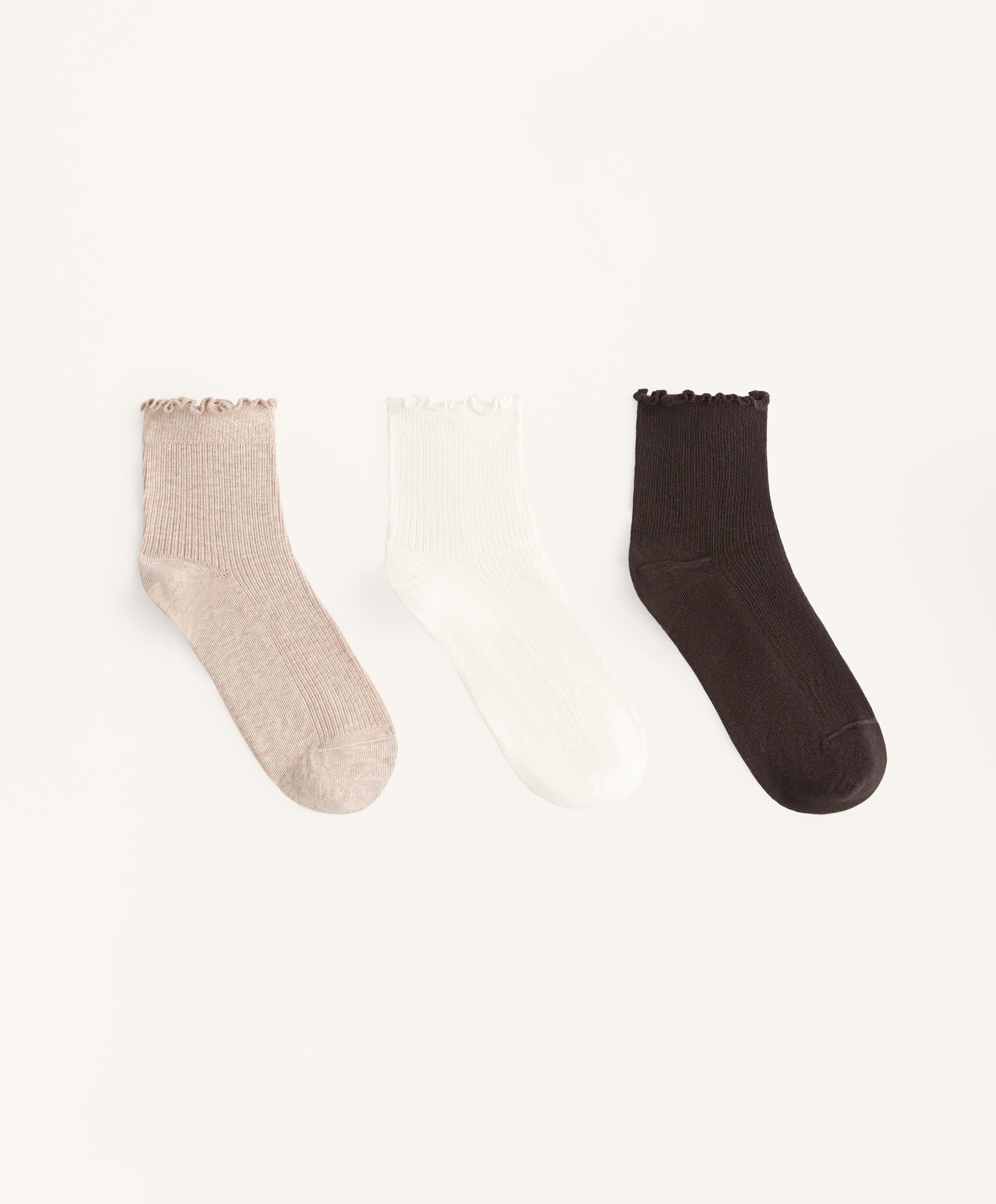 3 pairs of cotton blend quarter socks with curled edge