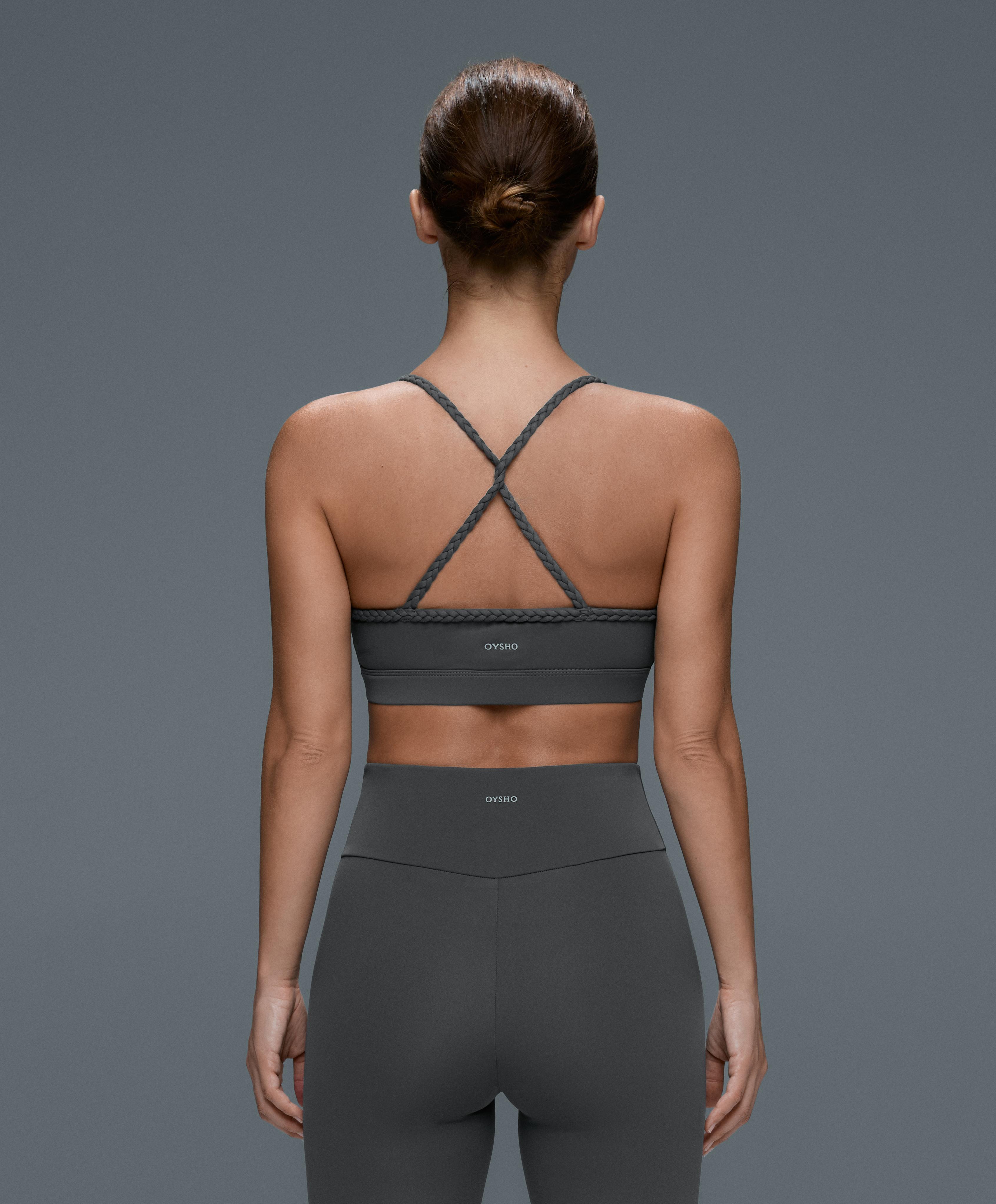 Medium-support braided Comfortlux sports bra — STEEL GREY