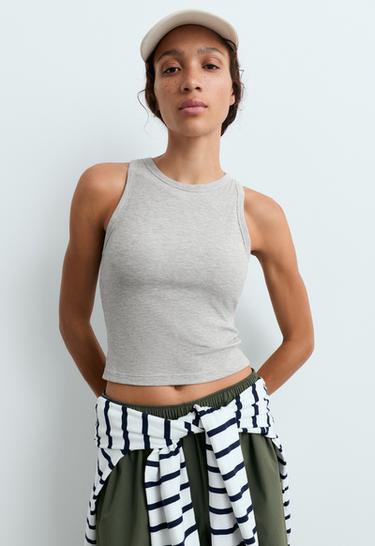 Long modal blend rib tank top — GREY MELANGE 3
