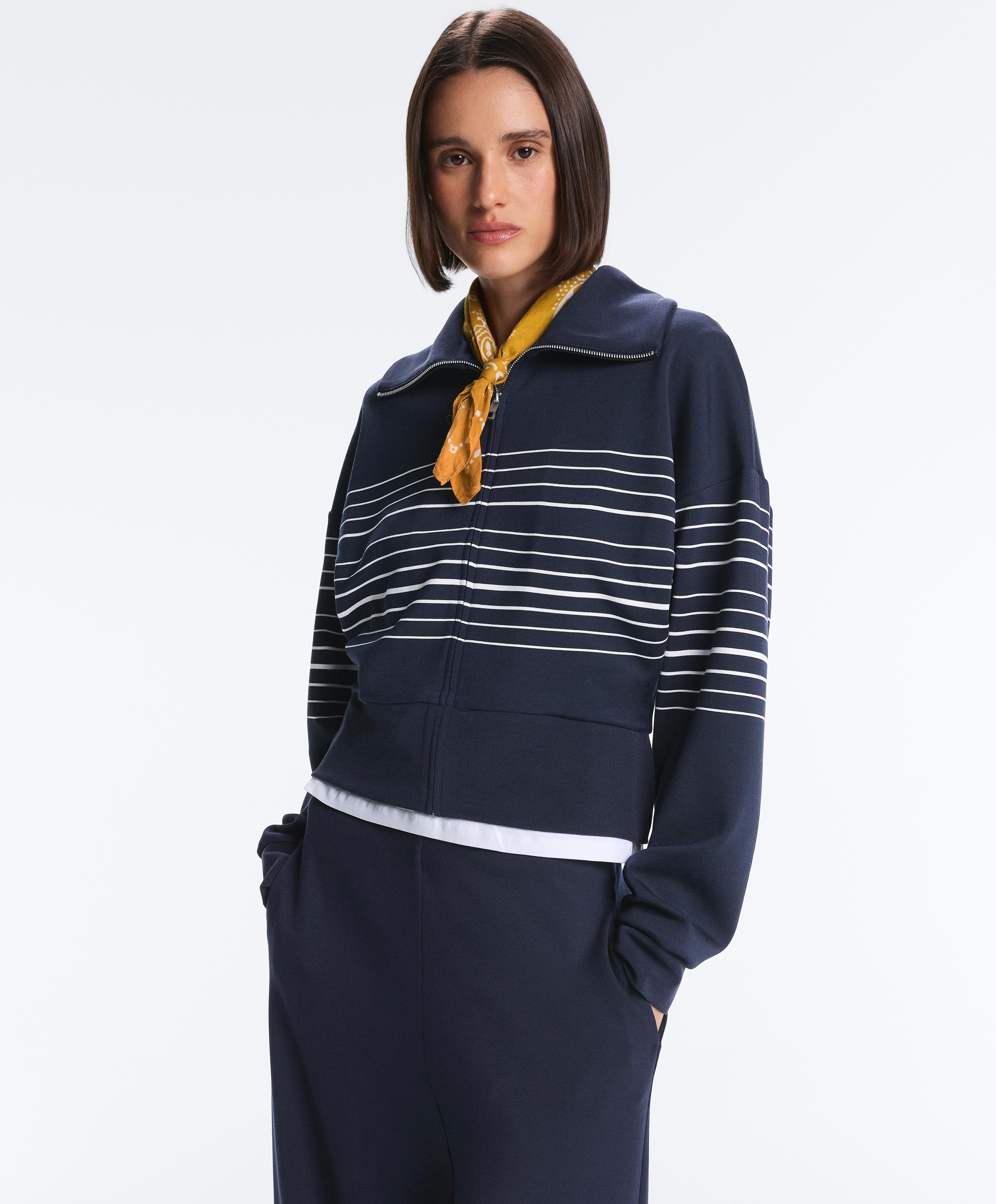 Soft-touch striped sailor jacket with modal — NAVY BLUE