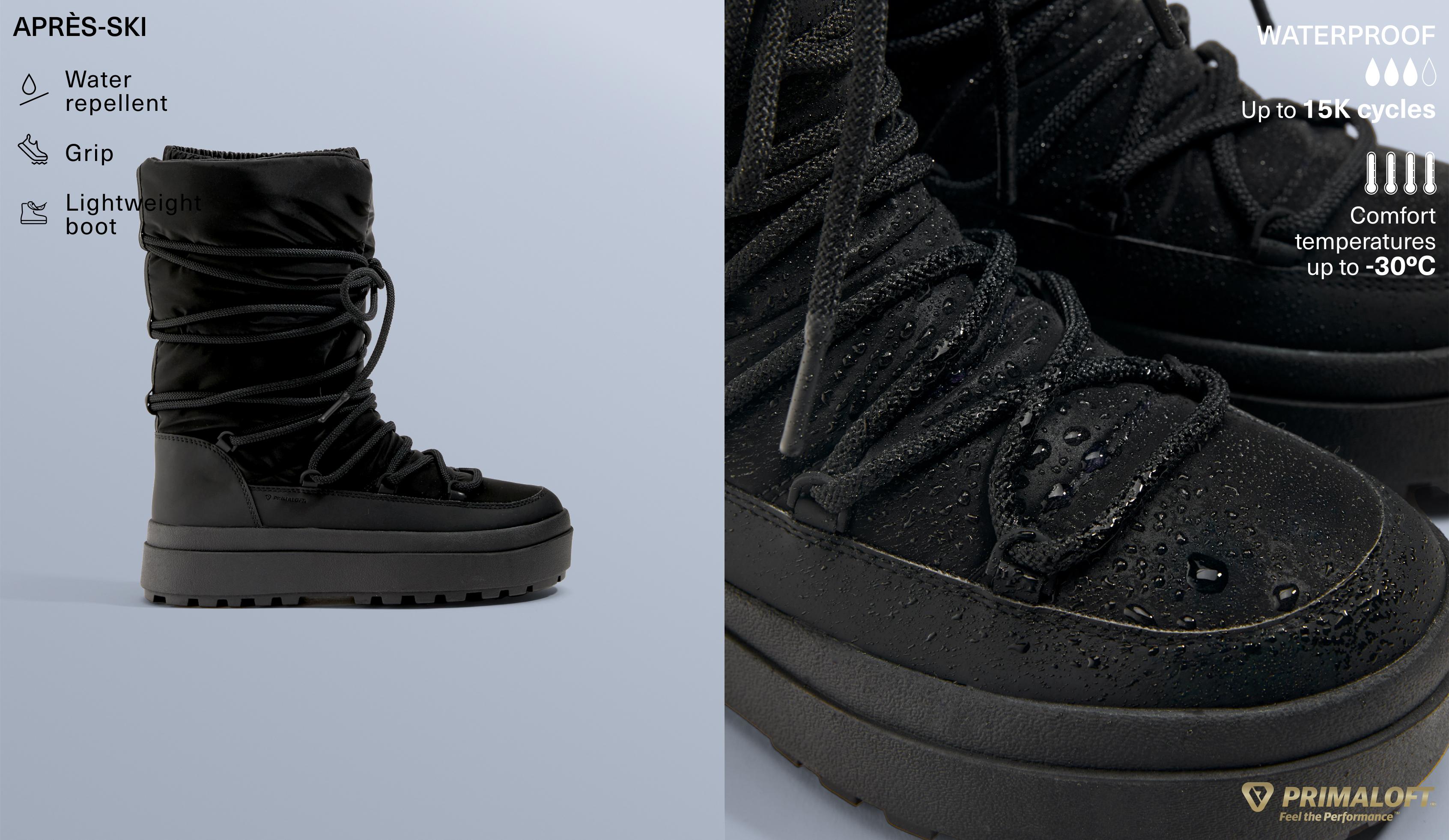 Laced nylon après-ski boots — BLACK