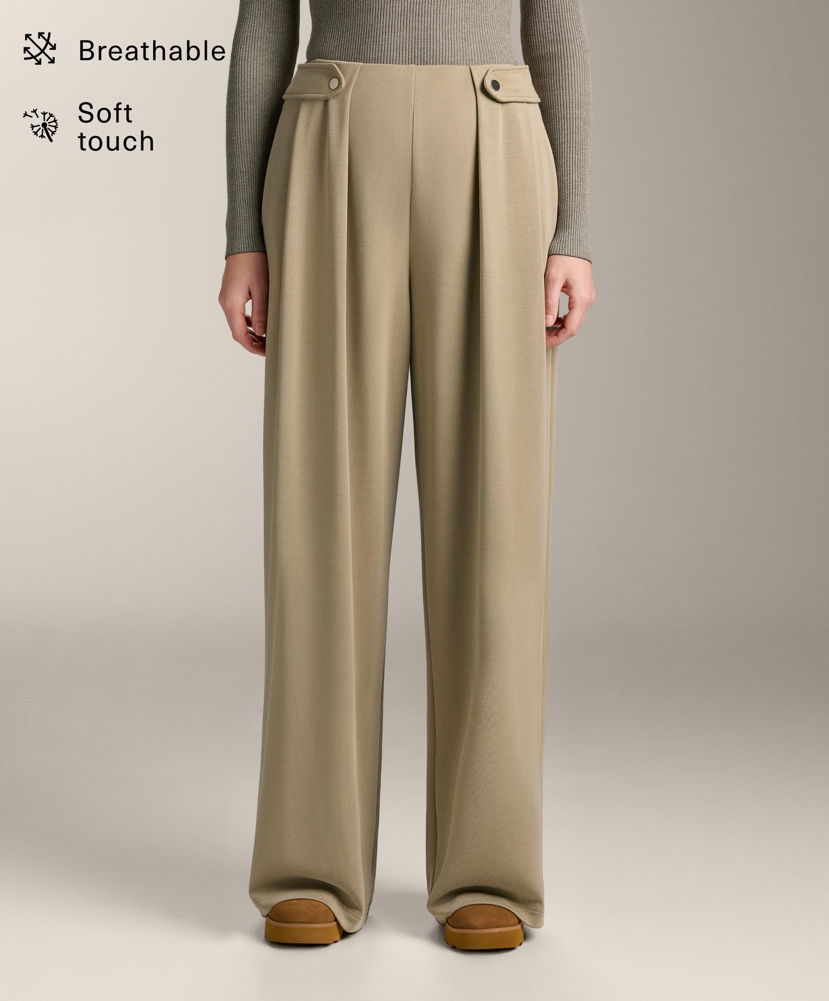 Soft-touch modal wide-leg trousers with pleat waist detail Soft-touch modal wide-leg trousers with pleat waist detail