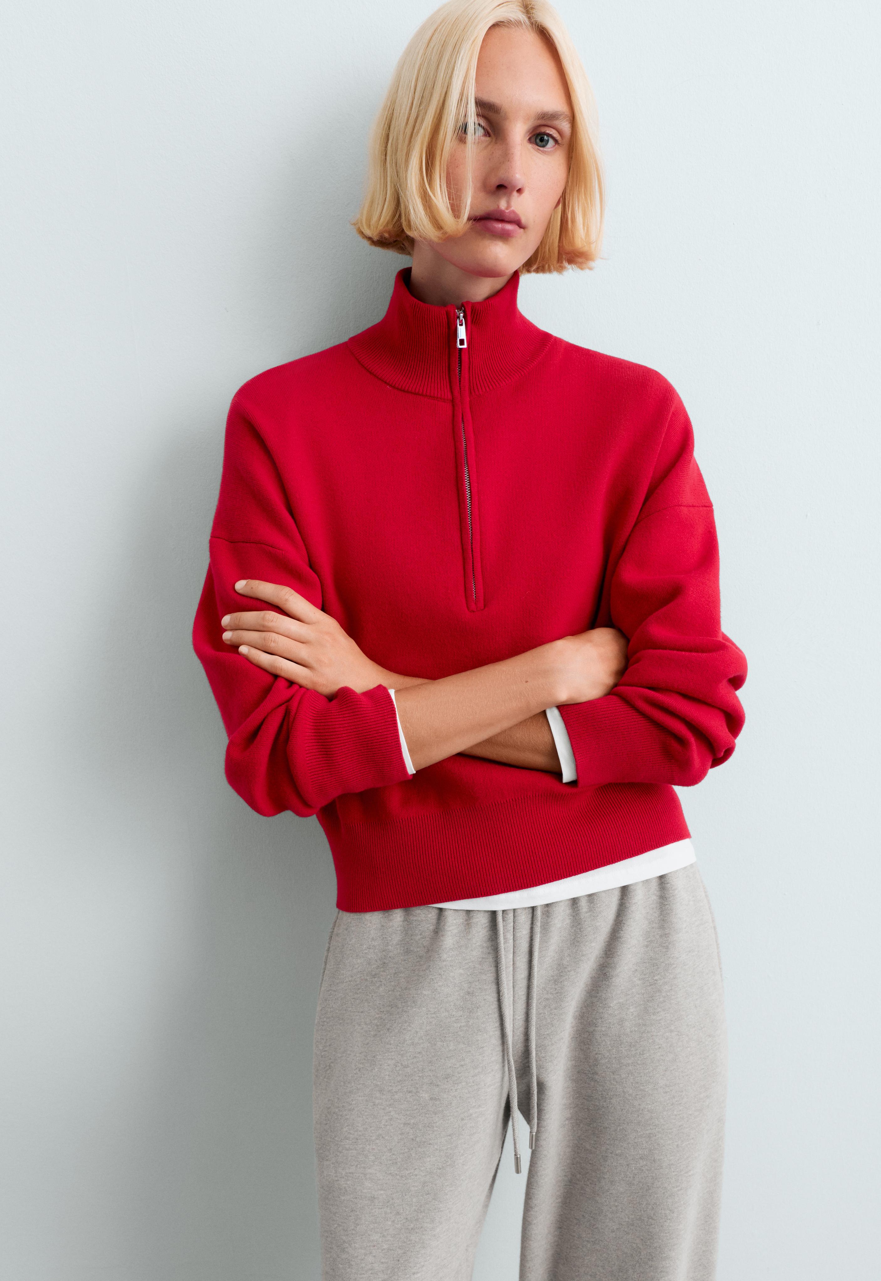 Cotton-blend half-zip knit jumper — STRAWBERRY