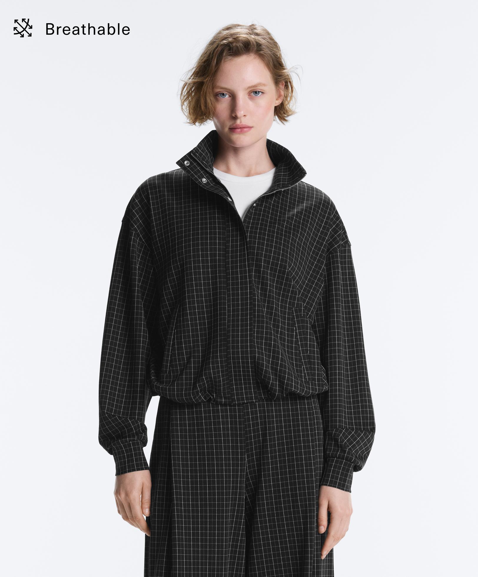 Casaco piqué gola subida xadrez