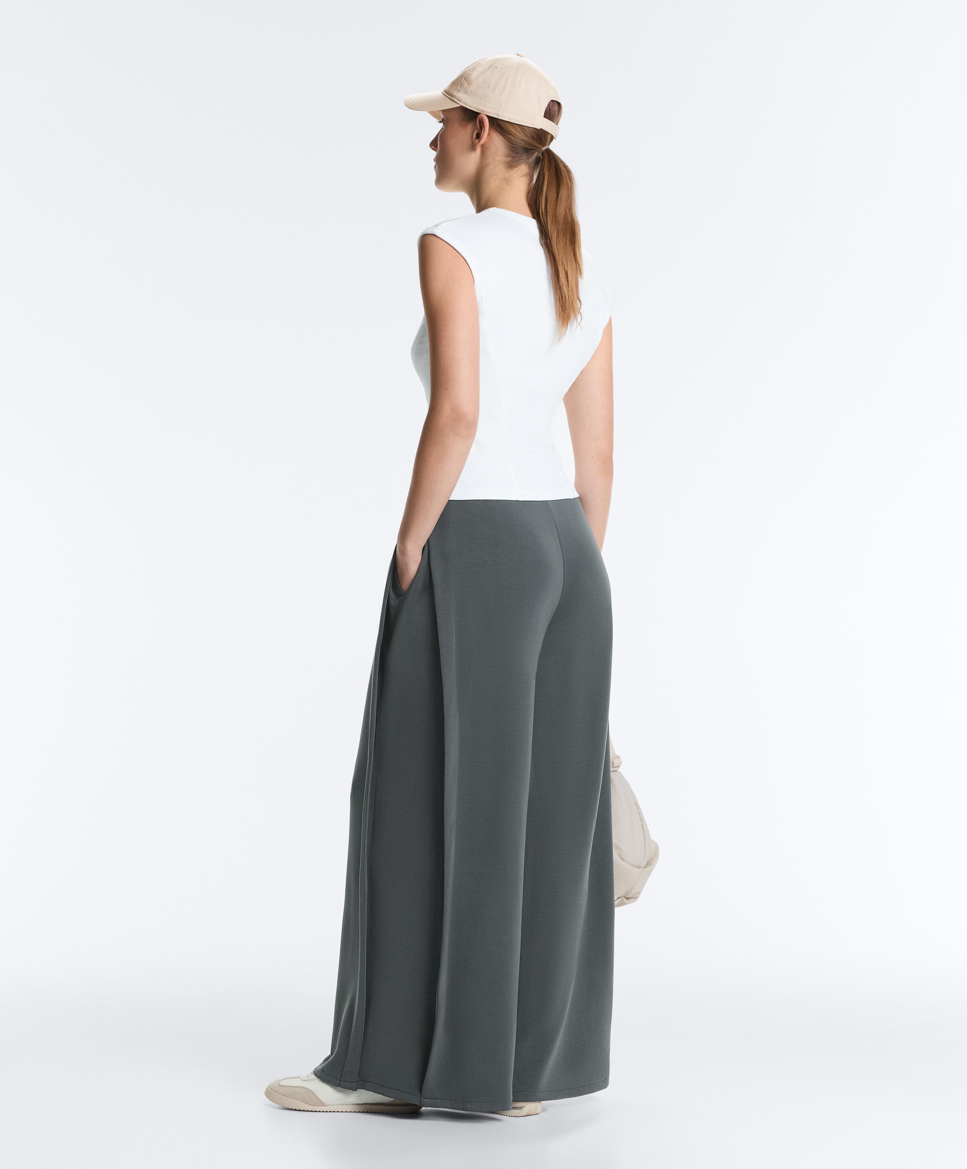 Soft-touch wide-leg trousers with side pleat and modal — ASPHALT