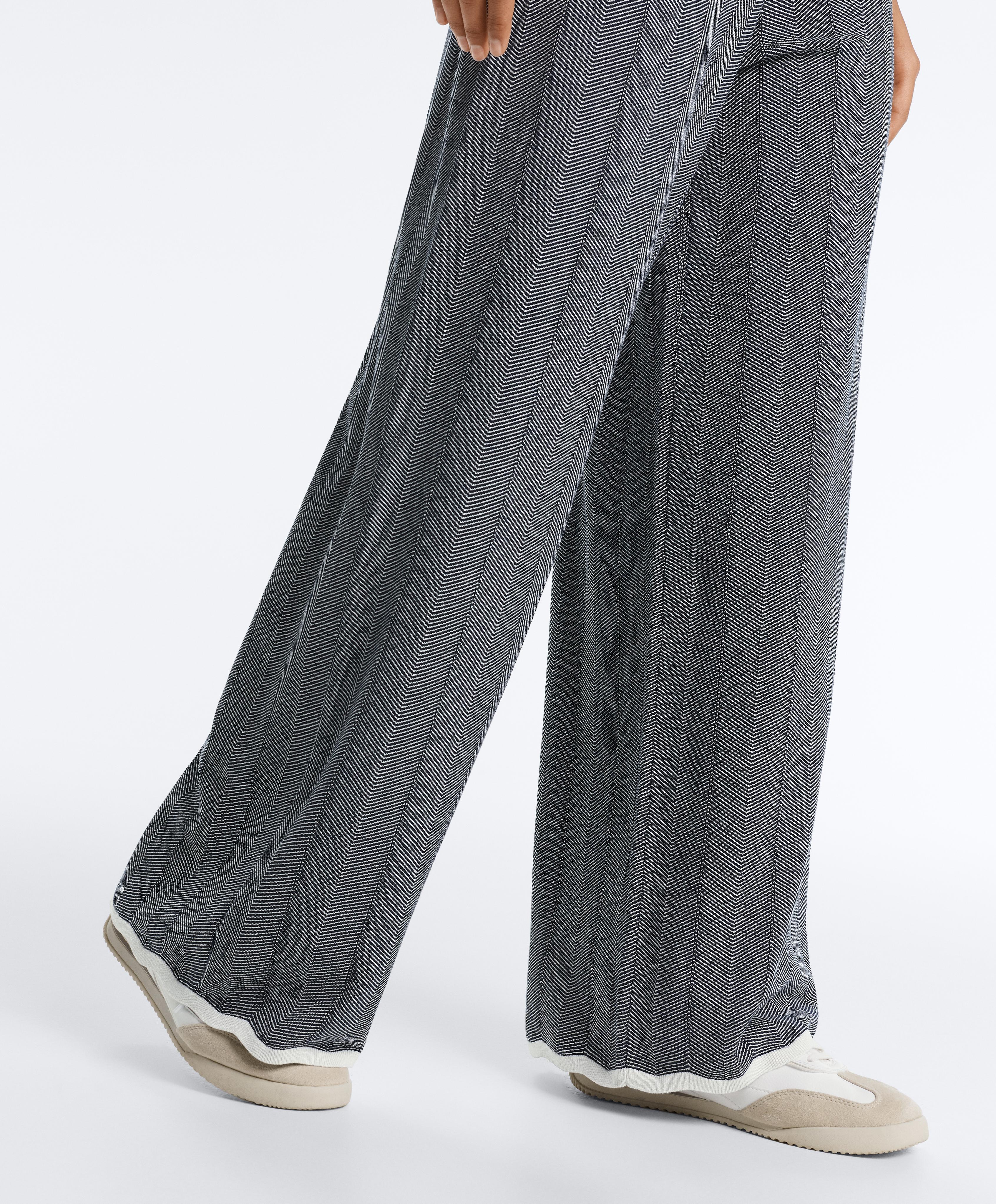 Herringbone knit straight-leg trousers — NAVY BLUE