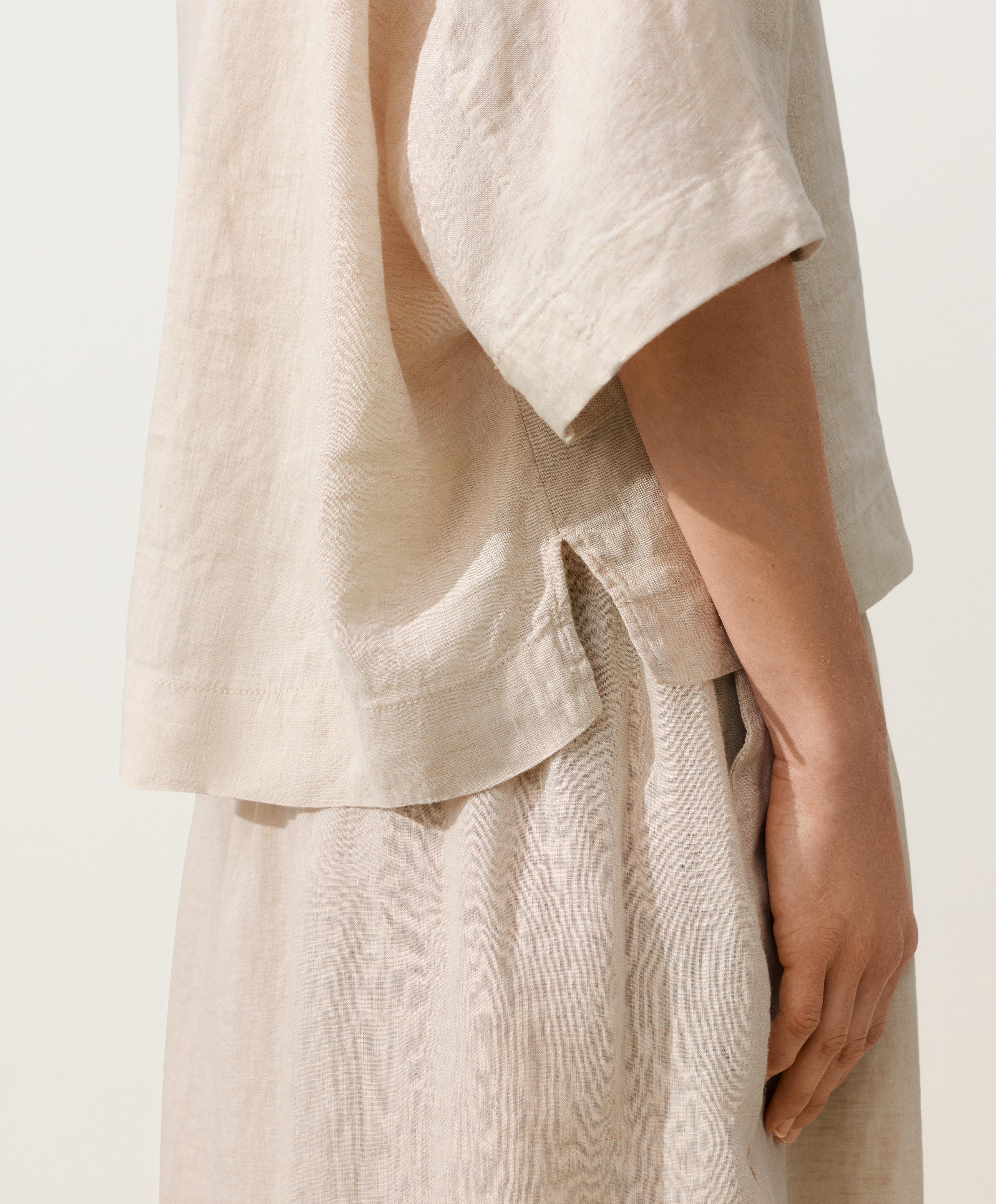 Oversize 100% linen polo shirt — SAND MELANGE