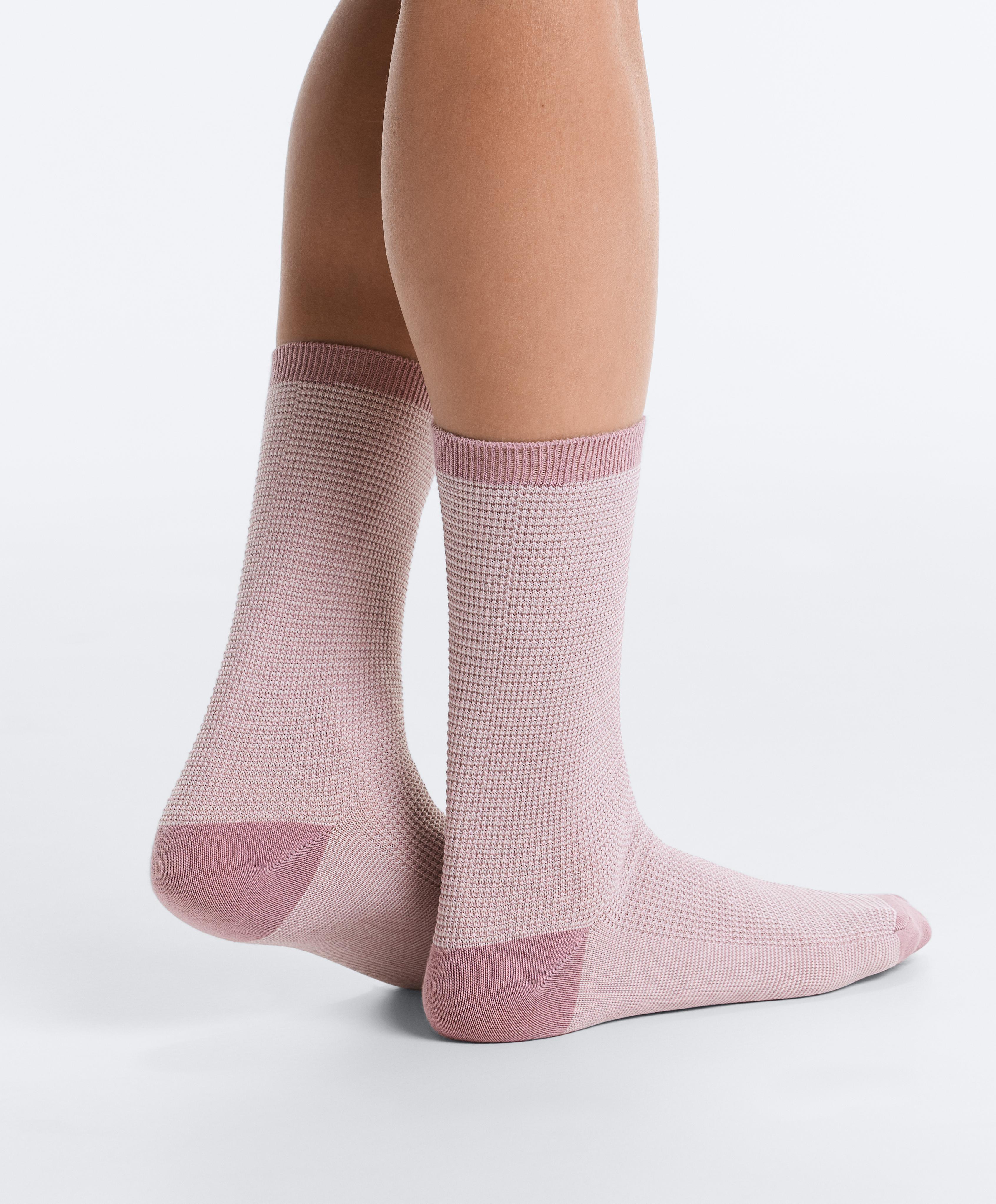 3 pairs of classic cotton textured socks — PINK-MAUVE
