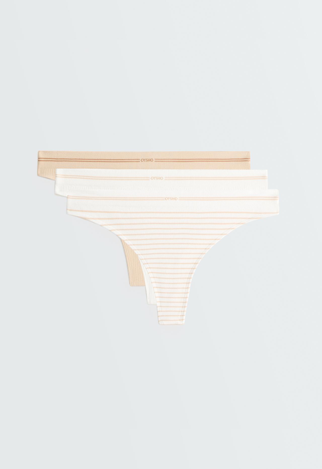3 seamless rib polyamide blend thongs — WHITE