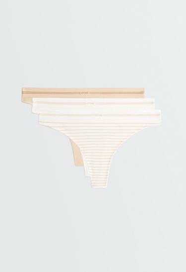 3 seamless rib polyamide blend thongs — WHITE  1