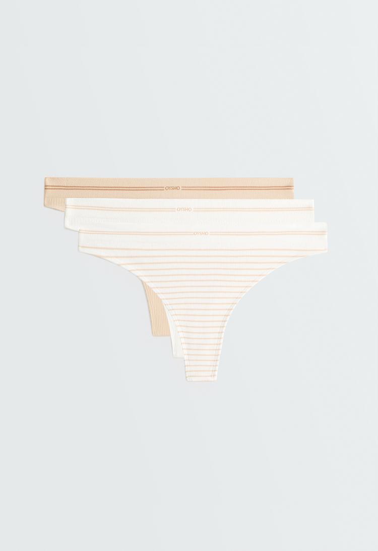 3 seamless rib polyamide blend thongs — WHITE 