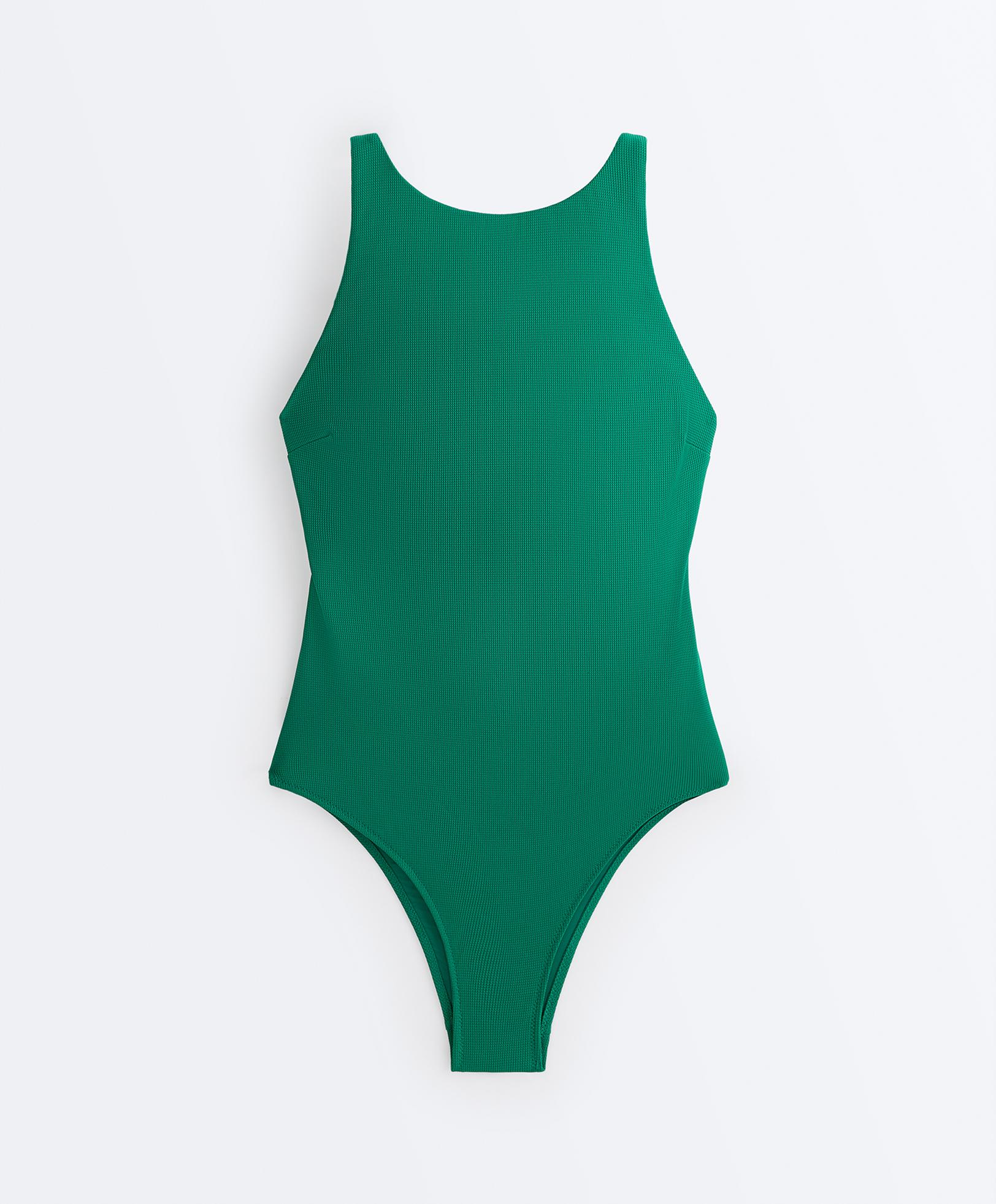 Halter piqué swimsuit — PALE EMERALD