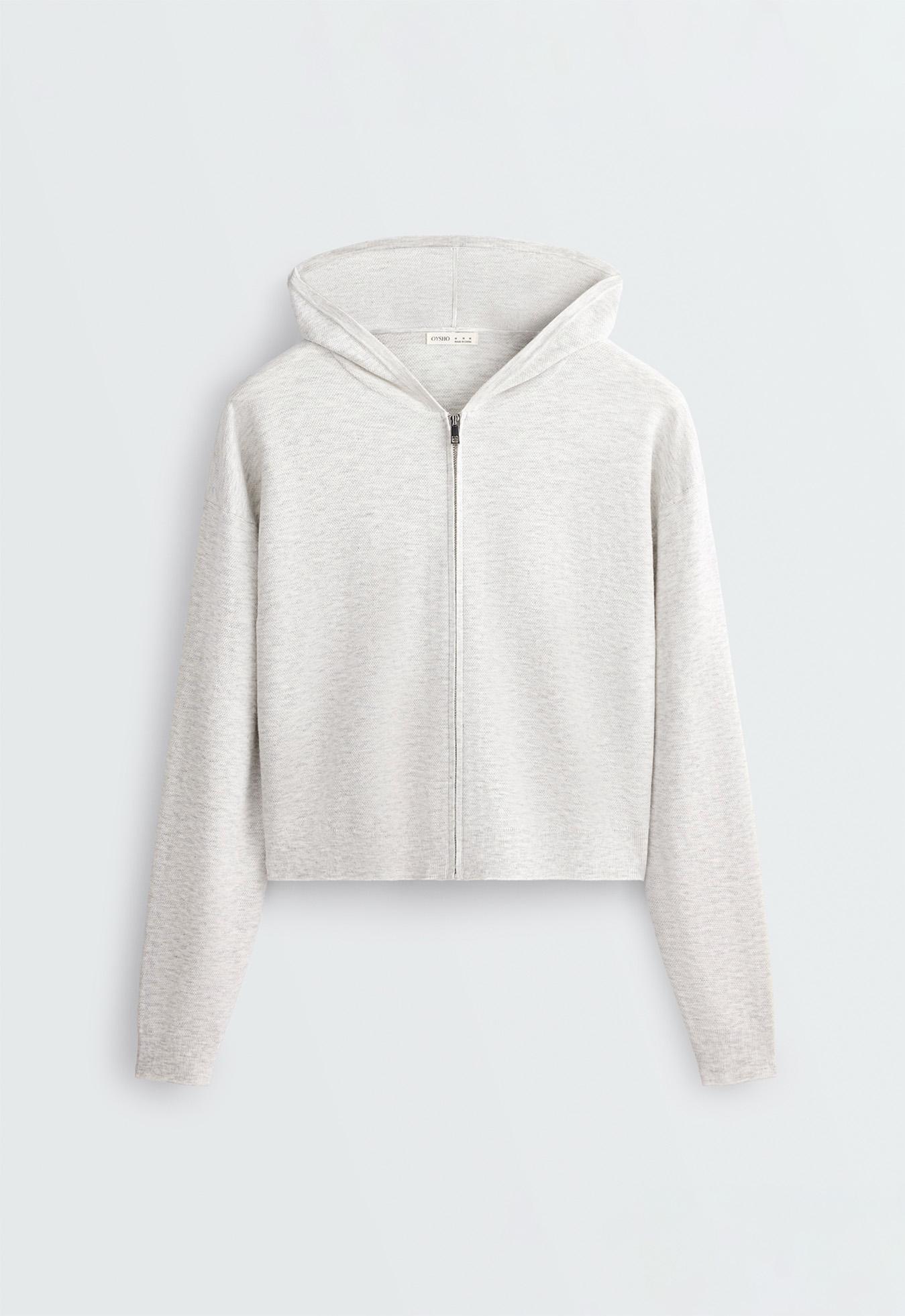 Knit hooded jacket — PALE GREY MELANGE