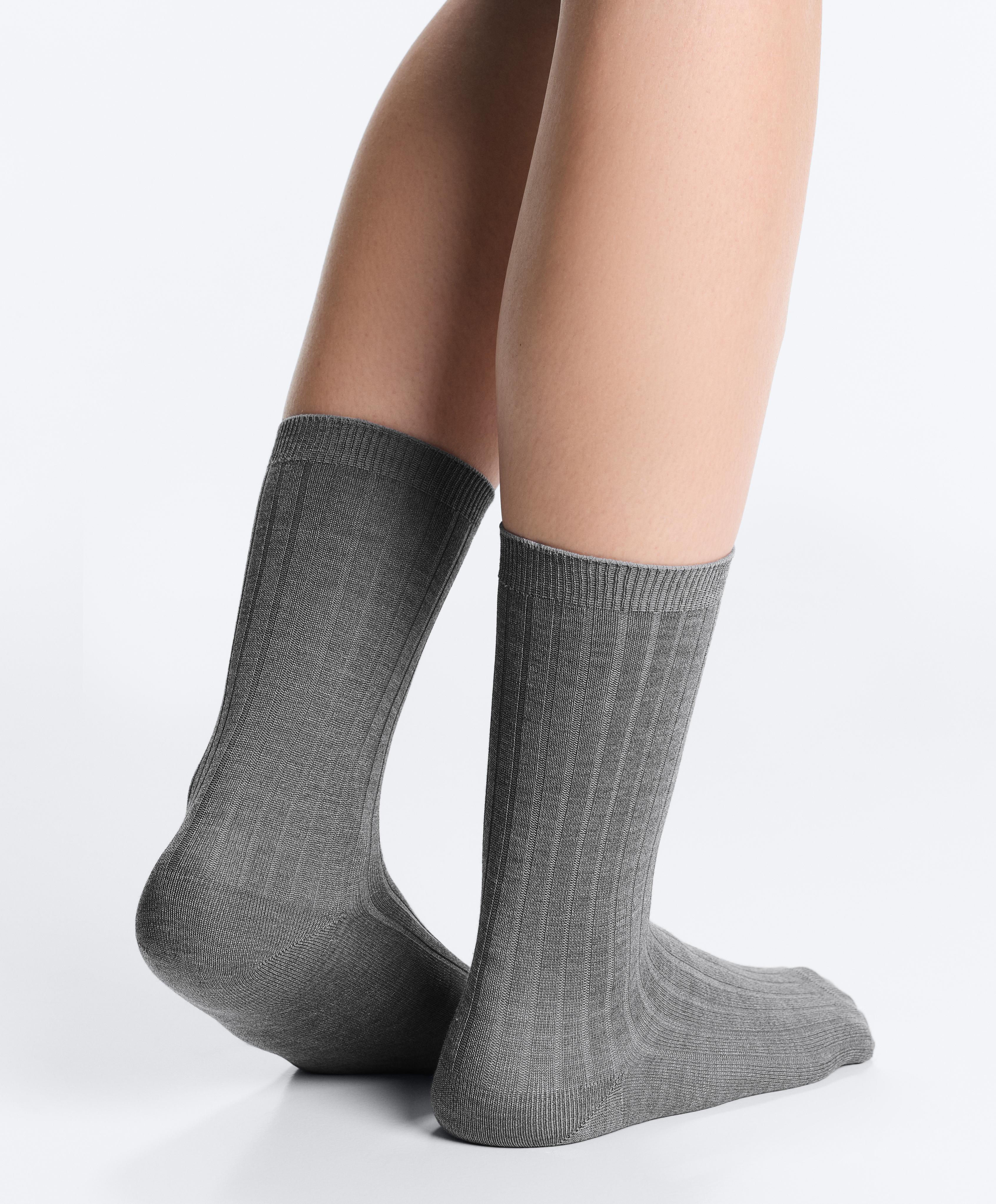 Classic Rib silk blend sock — MOTTLED GREY MELANGE