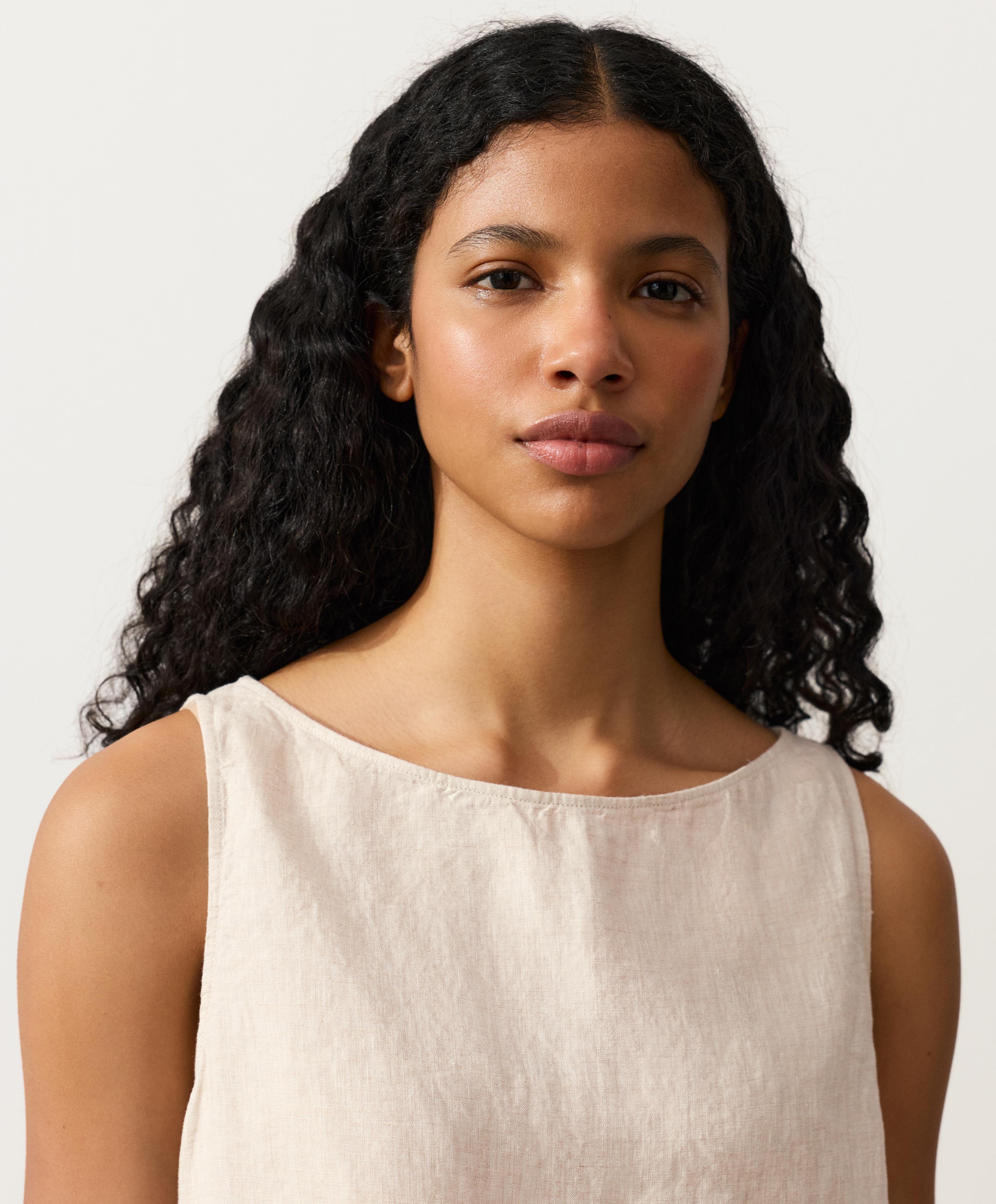 100% linen boxy top — SAND MELANGE