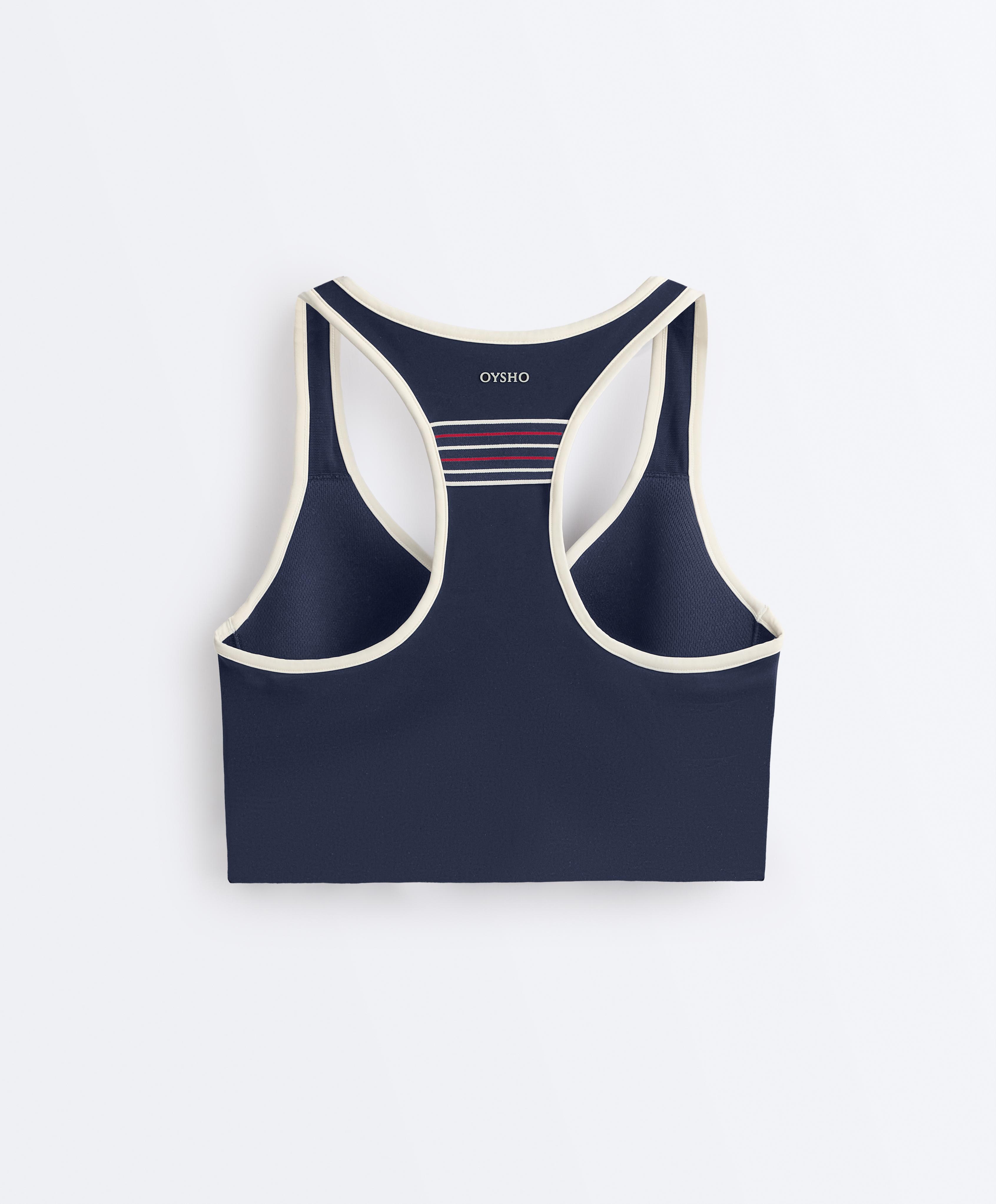 Compressive medium-support sports bra with cups and loop — NAVY BLUE
